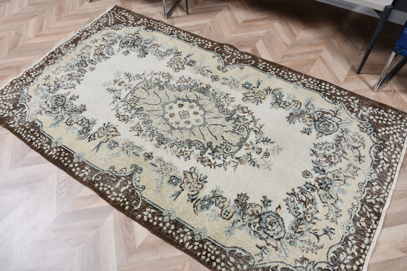 3,9×6,7 ft Rug, Turkish Vintage Rug, Brown White Ombré Rug