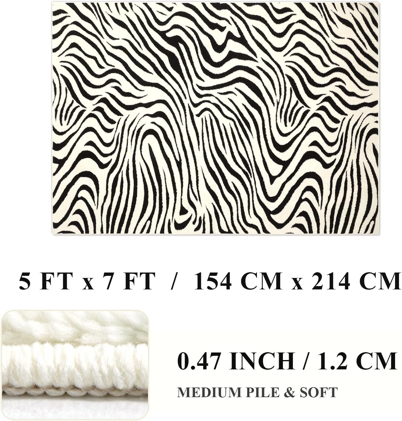 5×7 Indoor Non-Slip Area Rug – Elegant Zebra Striped Pattern for Lasting Comfort