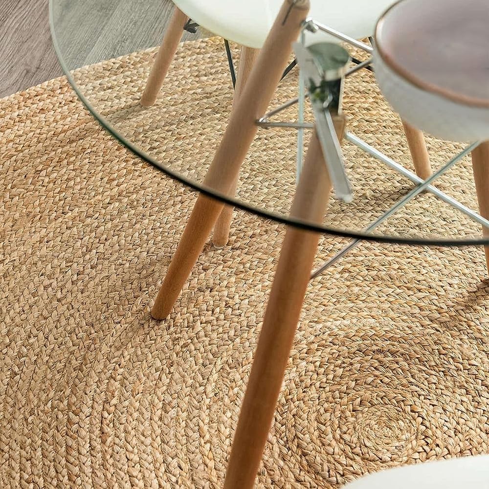 Gruhum Handwoven 5Ft Jute Area Rug Natural Fiber Round Boho Farmhouse Rustic