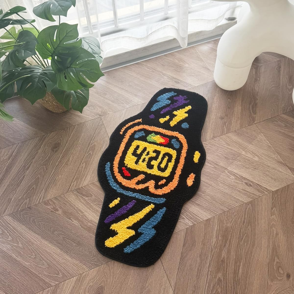 Cartoon Shaped Cool Gamer Rug, Luxury Timepiece Irregular Tufted Rug, Soft No…
