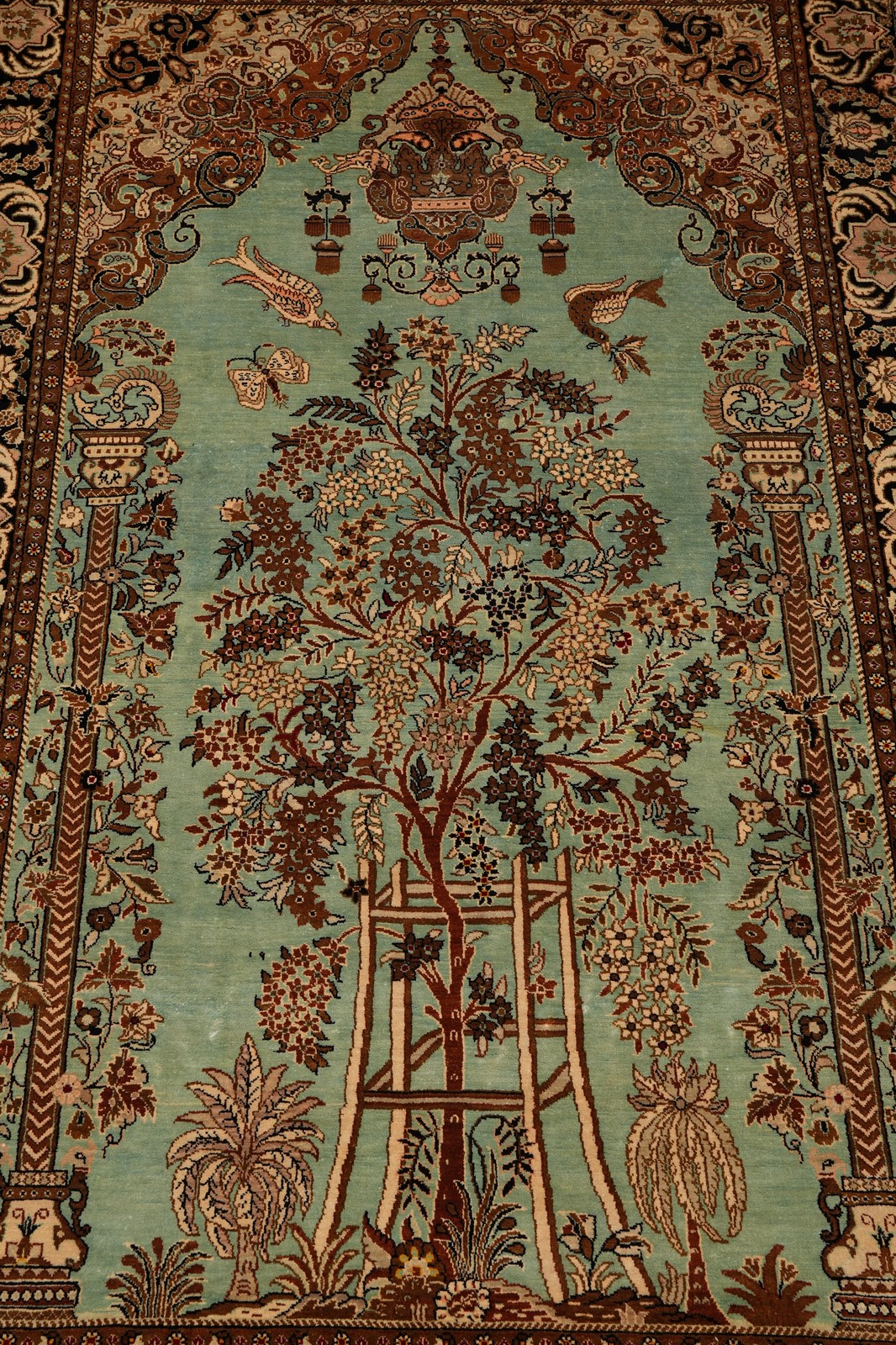 3.7 x 5.9 Green Silk Rug Perrsian Quum Carpet #LA-53273