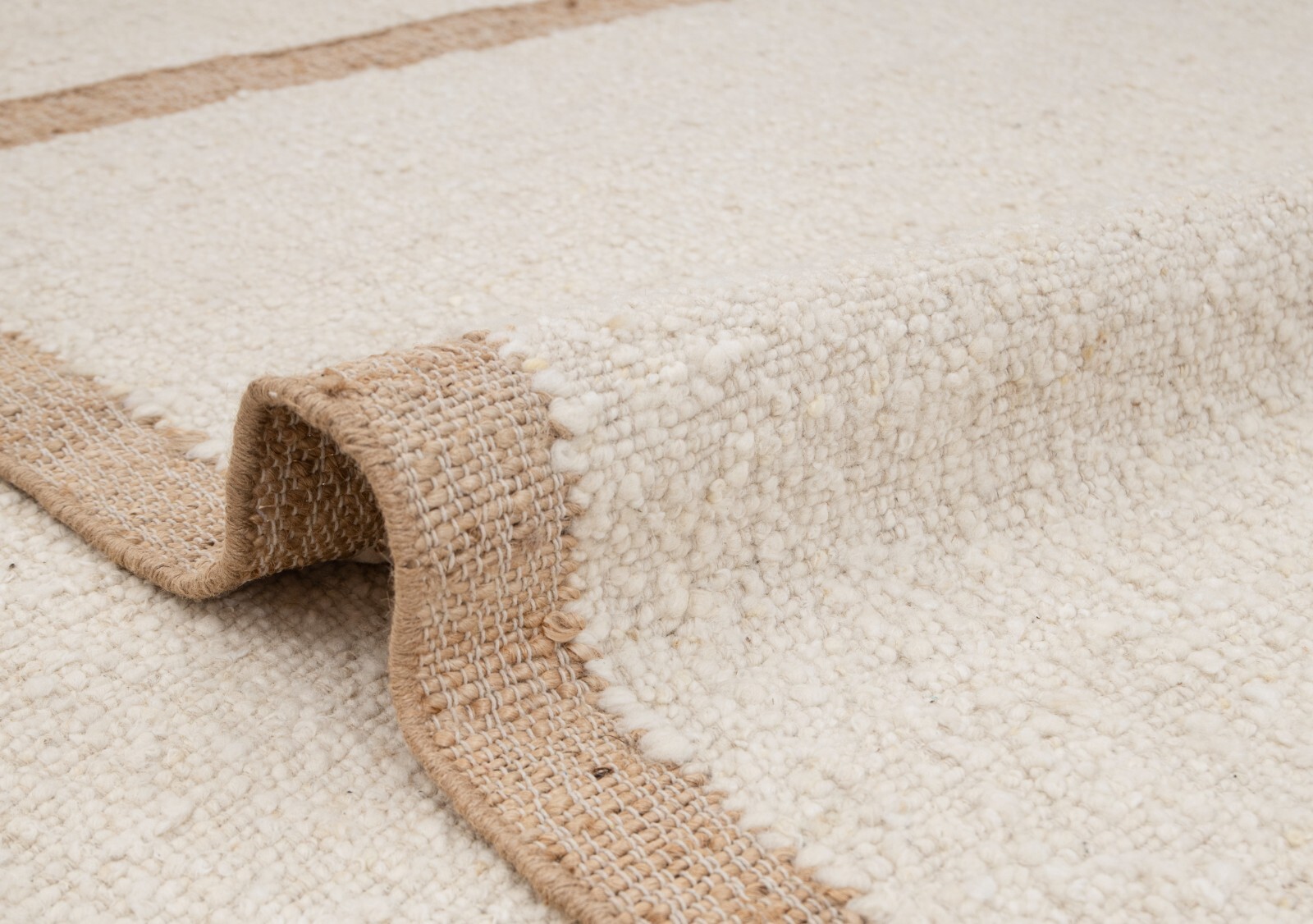 Natural Wool Jute Ivory Solid Plain High Quality Hand Woven CUSTOM SIZE Rug