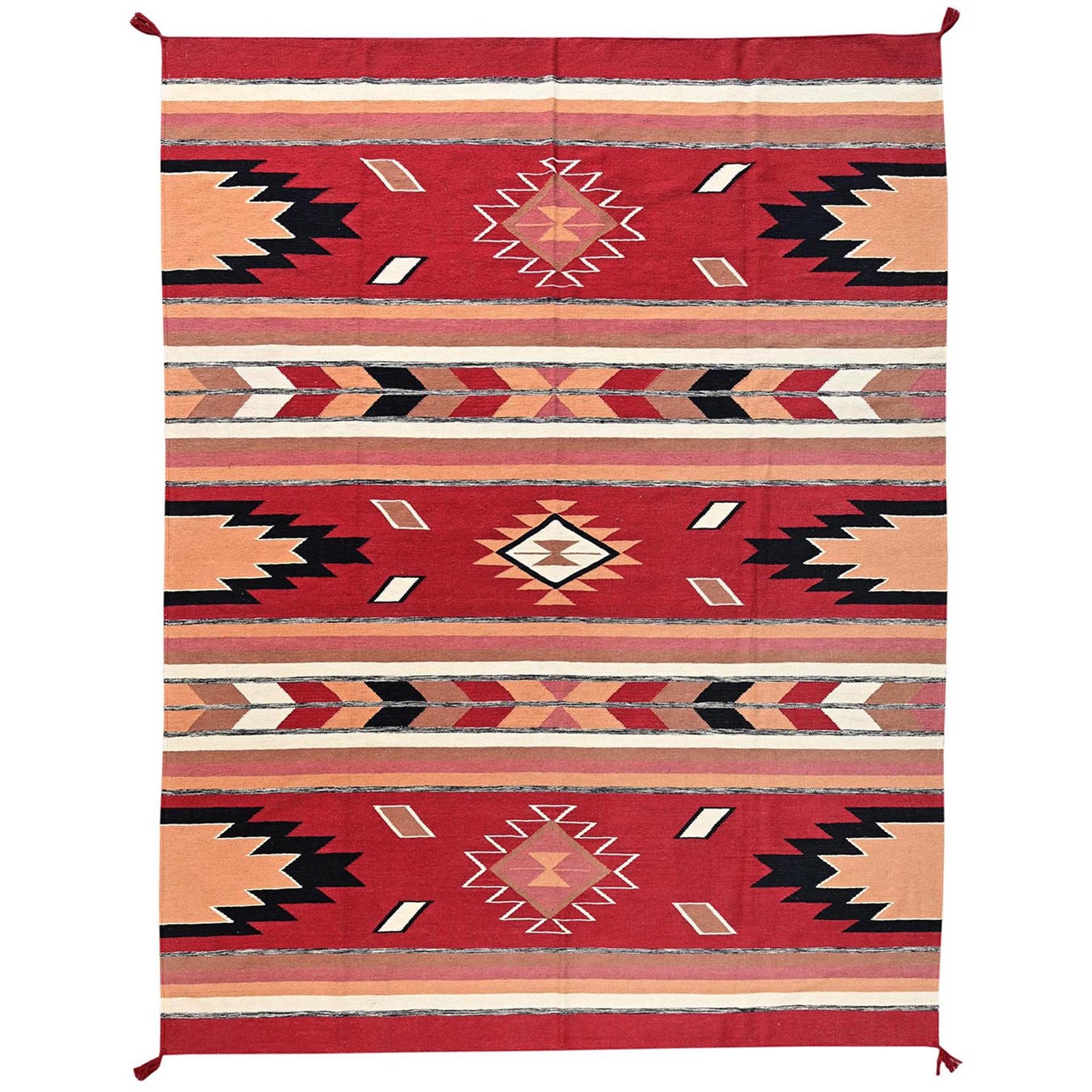 9’2″x11’9″ Red Southwest Geometric Design Flat Weave Hand Woven Wool Rug 2311