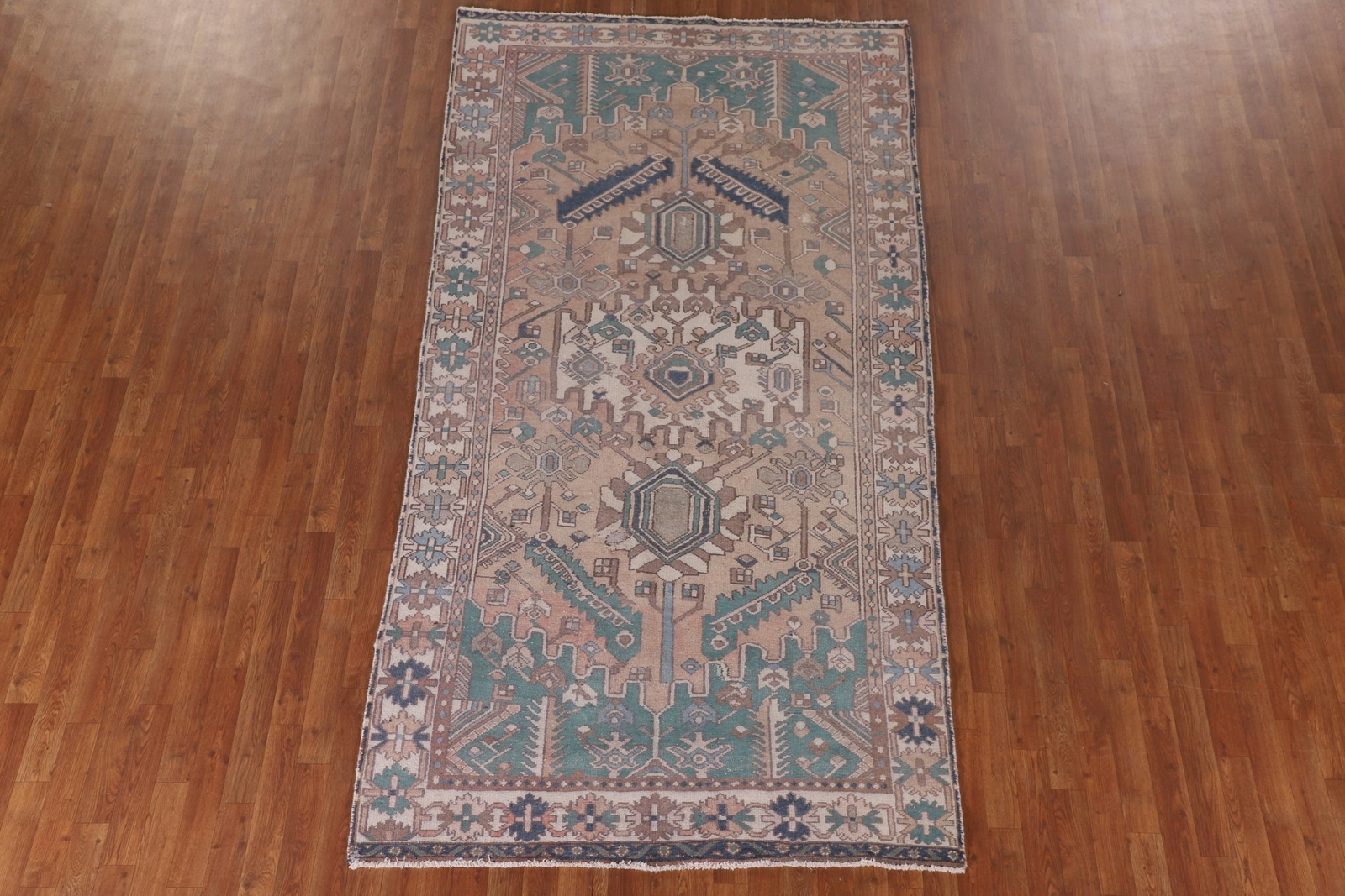 Vintage Geometric Bakhtiari Rug Hand-knotted Wool 5×10 ft. Tribal Carpet
