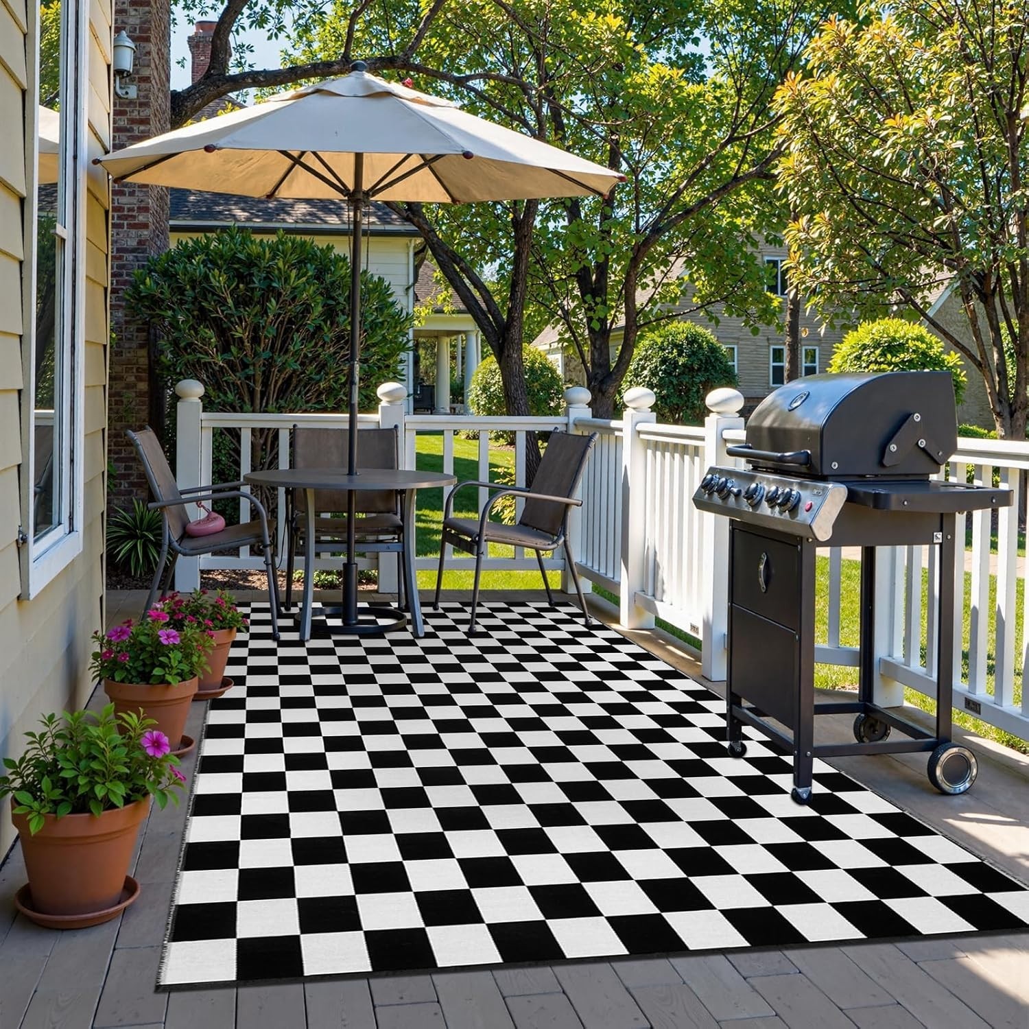 Checkered Rug, 5×8 Ft Black and White Rug, Retro Moroccan Checkerboard Rugs, …