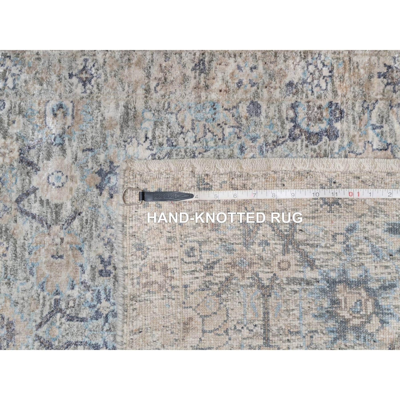 2’7’x15’9″ White Hand Knotted Sickle Leaf Design Silk & Wool Runner Rug R91158