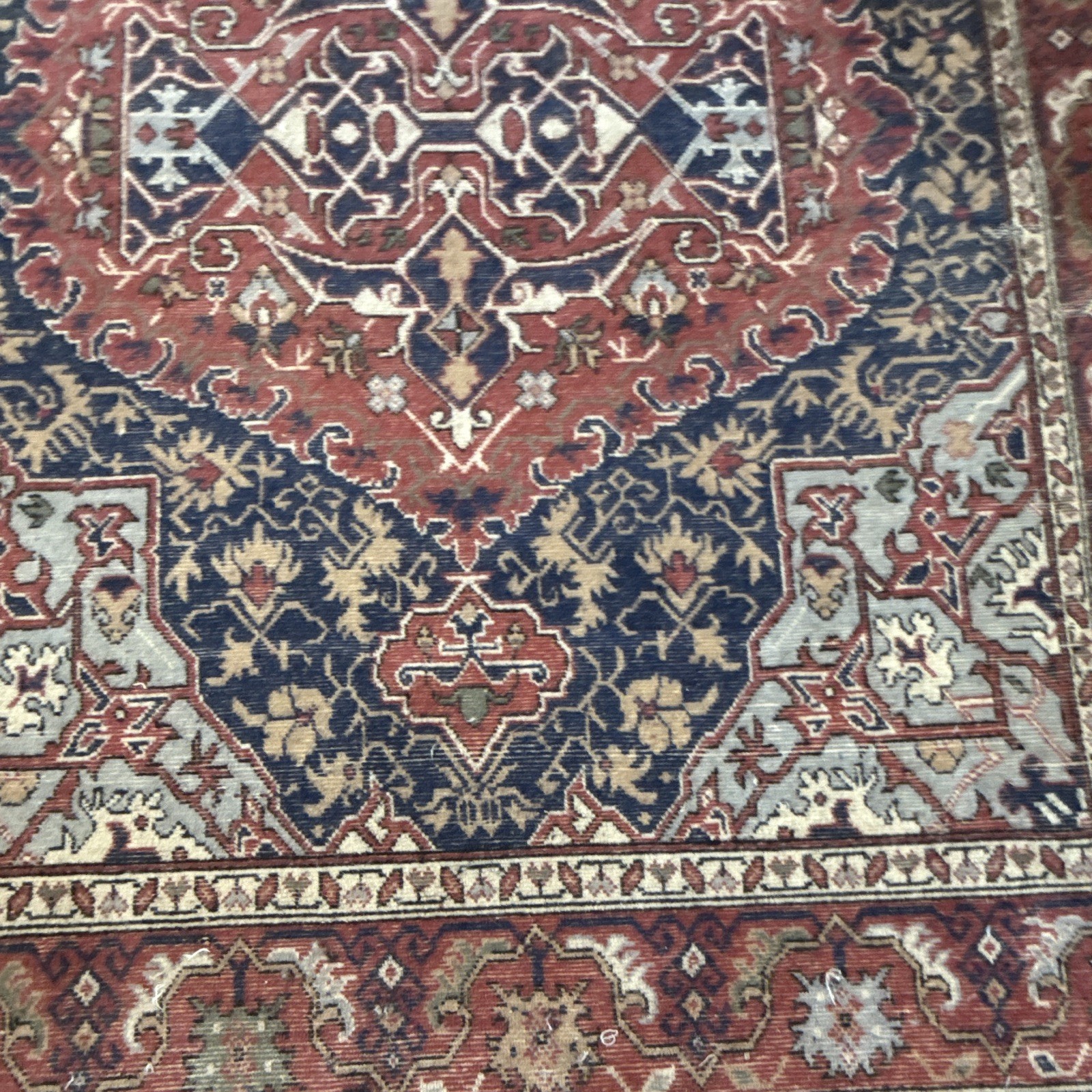 Large Heriz Serapi Style Area Rug 9’6” x 6’1” Navy Red Medallion Wool Oriental