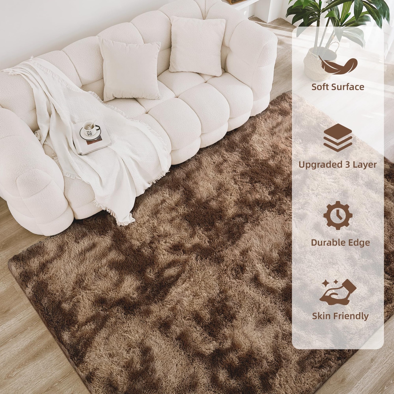 Litanika 4X6 Shag Area Rug For Living Room Bedroom Tie-Dyed Brown High Pile