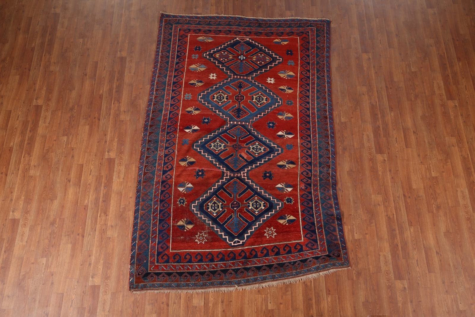 Antique Wool Russian Kazak Vegetable Dye Hand-knotted Carpet Area Rug 5×8