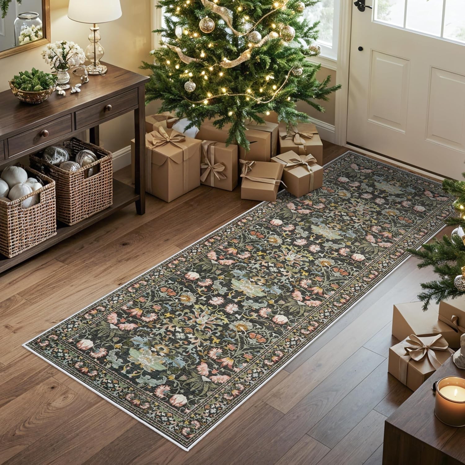 Hallway 2×5 Washable Runner Rug: Oriental Floral Stain Resistant Rug for Entr…