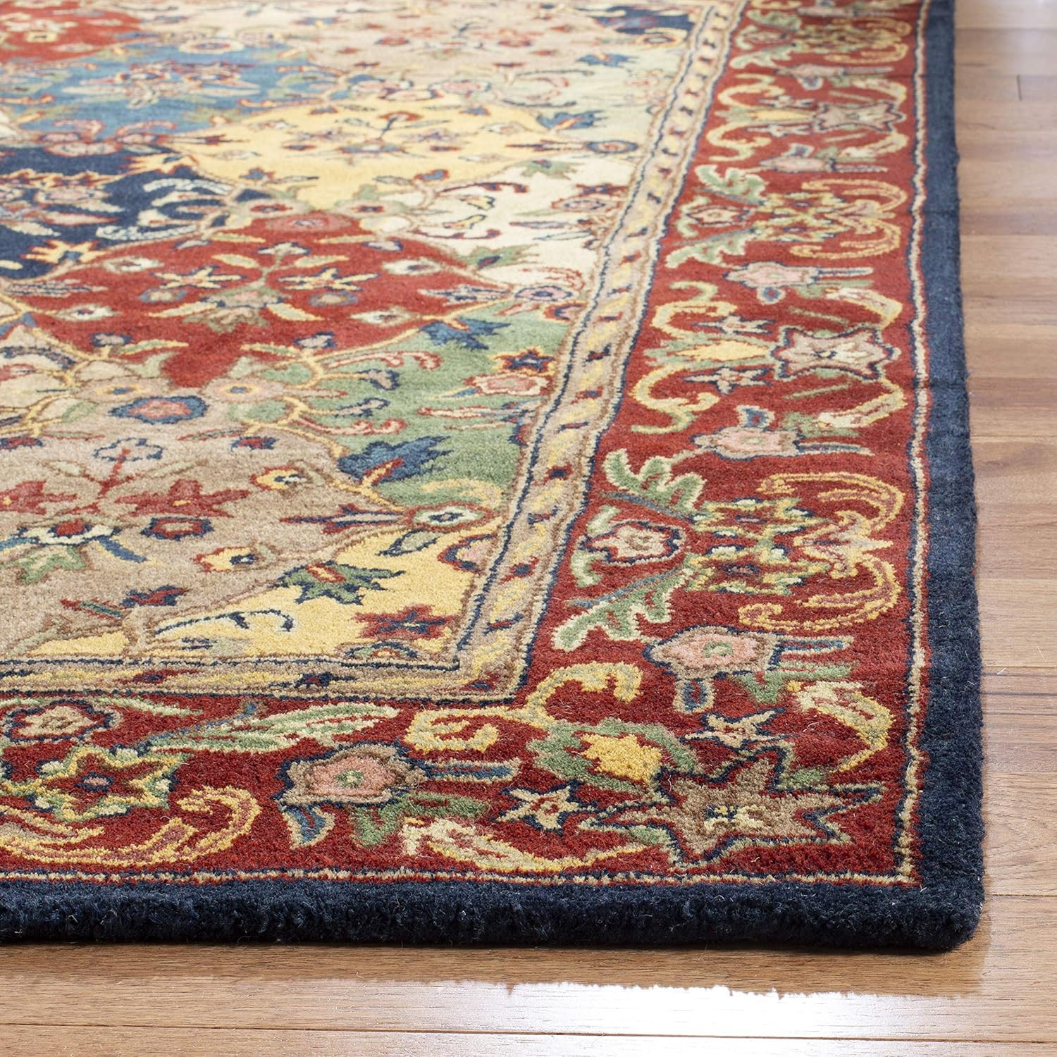 Handmade Heritage Collection 5′ x 8′ Wool Area Rug – Multi & Burgundy