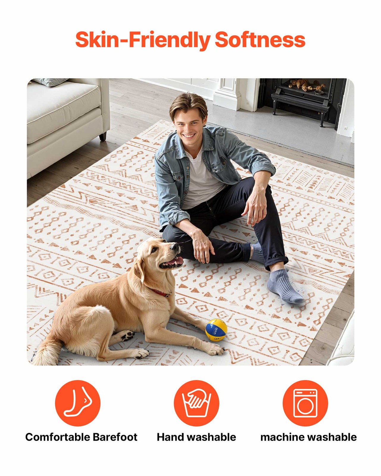 VEVOR Large Area Rug 6 x 9ft Anti-Skid and Tear-Resistant Floor Mat Modern Beige
