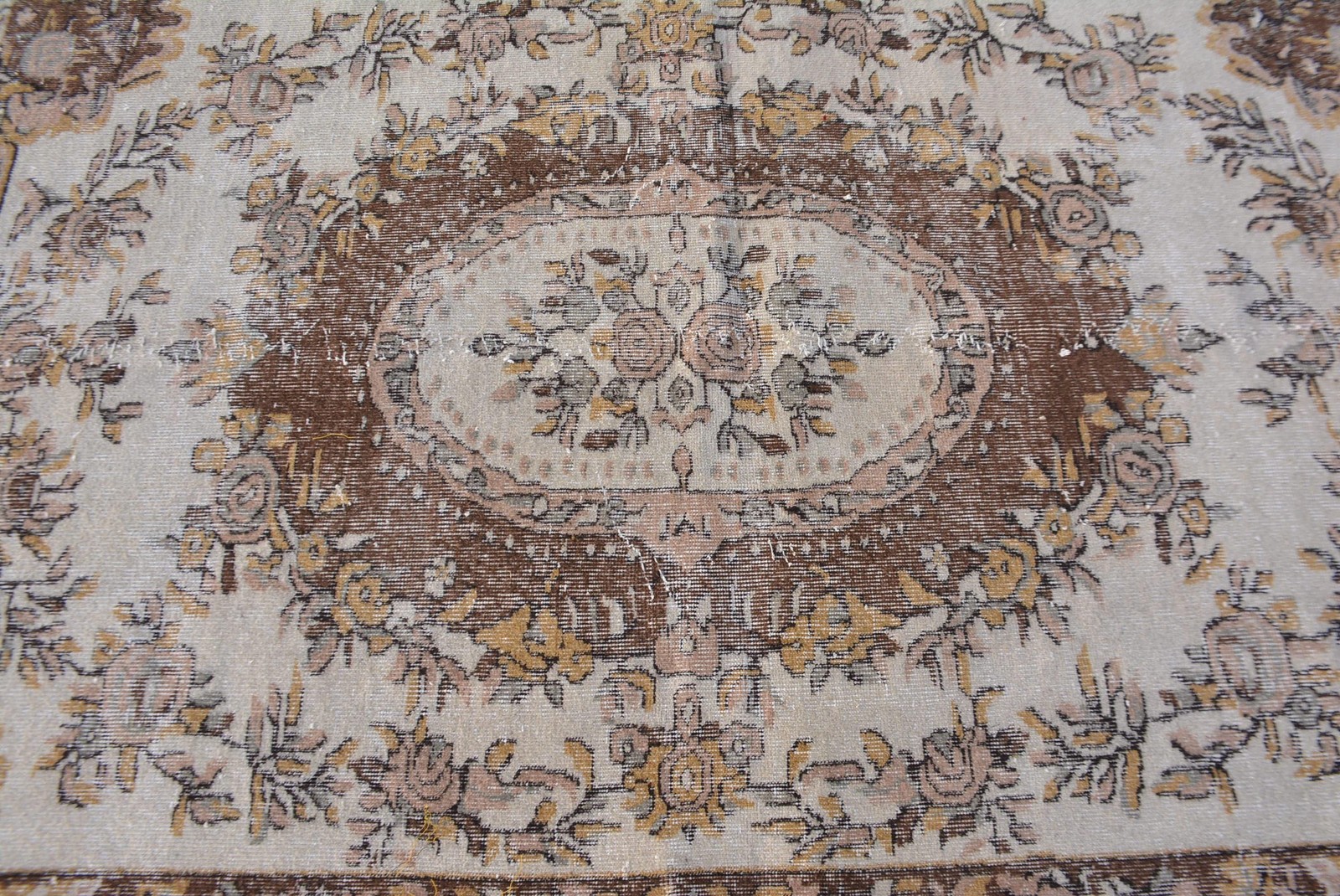 Vintage Rug, Large 5,5×8,4 ft Turkish Rug, Brown Striped Wool Rug