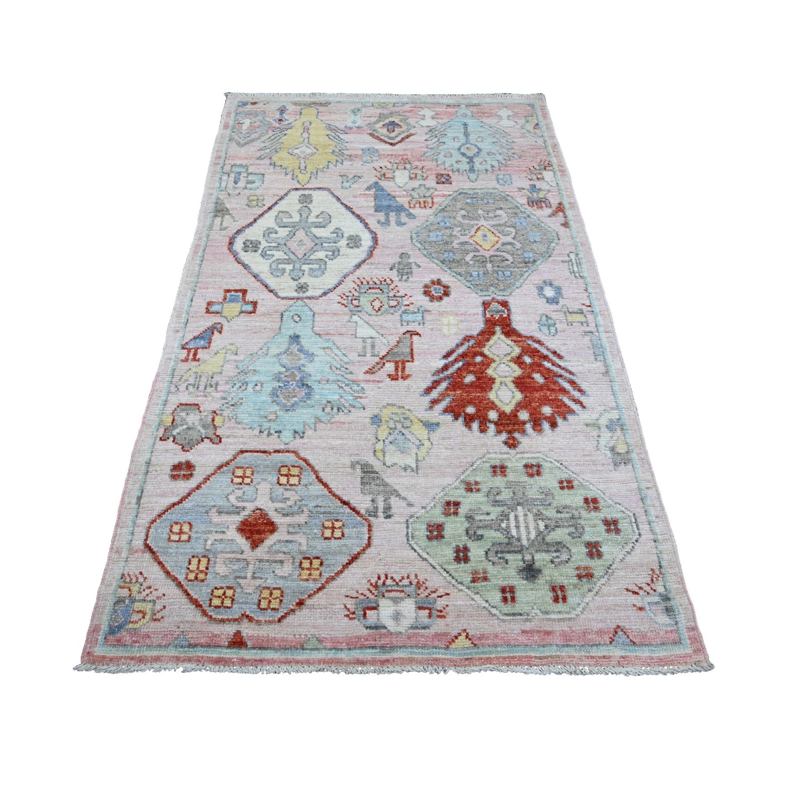 4’x6’2″ Crepe Pink Anatolian Village Inspired Pure Wool Hand Knotted Rug R20534