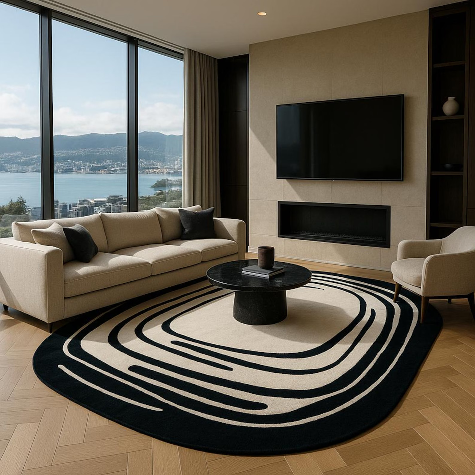 New Handmade Modern Hand Tufted Nz Wool Rug Color Black White Design Carpet Rug
