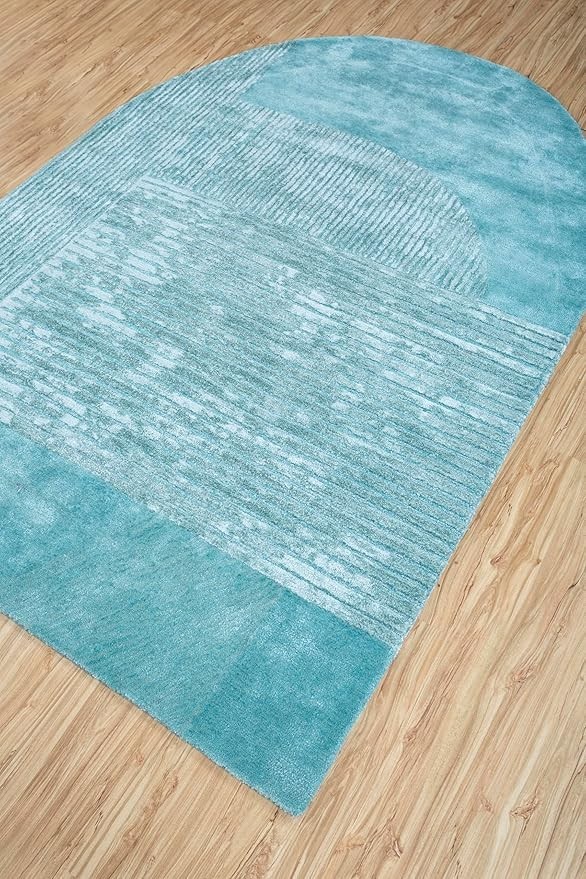New Modern Handmade Hand Loom Viscose Rug Color Pool Blue, Come Around Carpet Ru