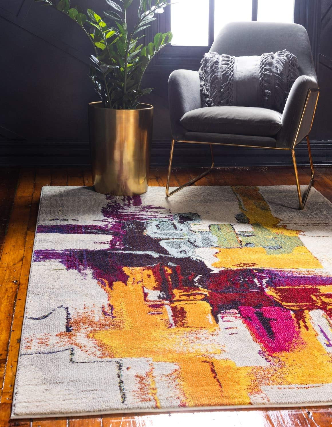 Bright Geometric Area Rug – Estrella Collection 6′ x 9′ Beige/Yellow