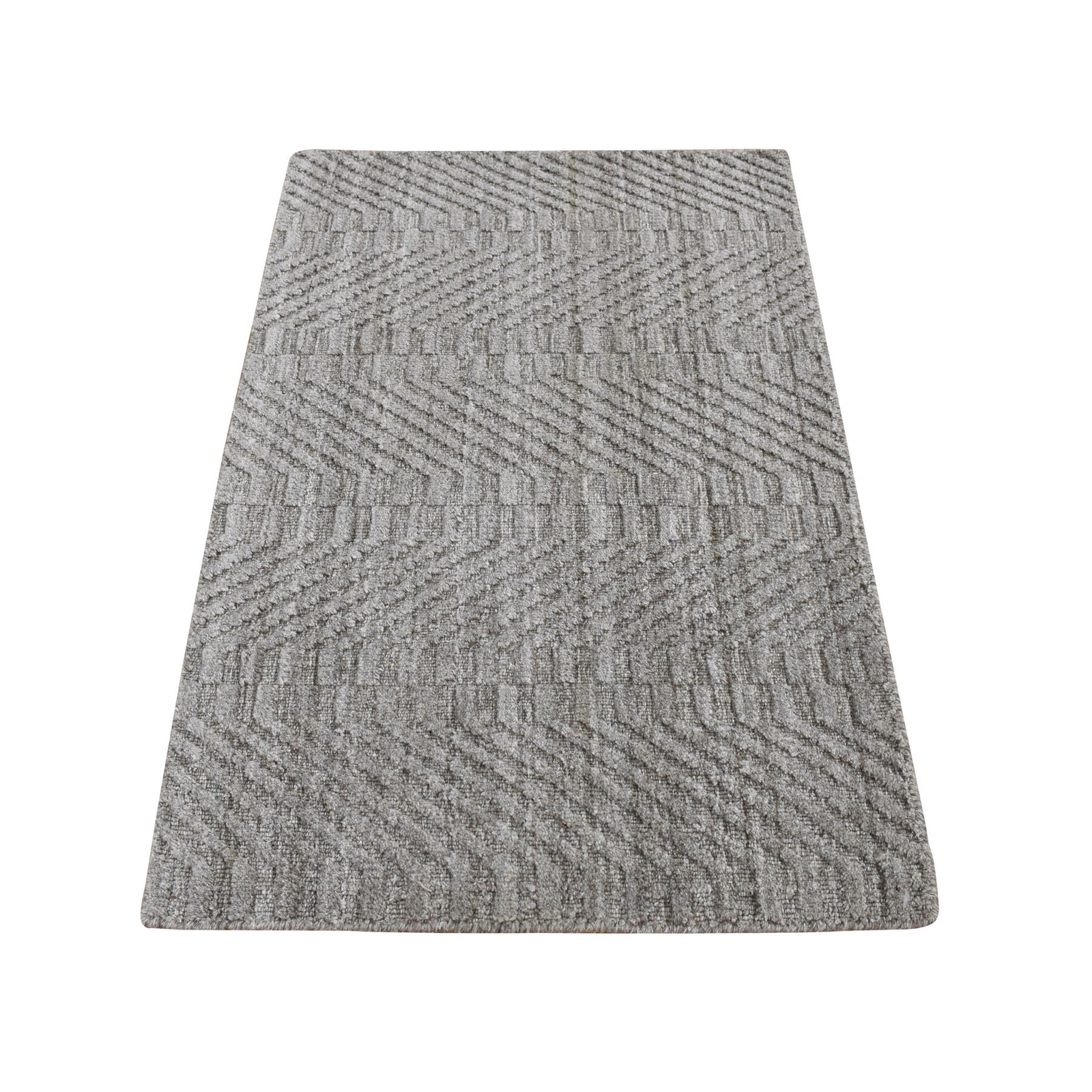 2’x3′ Taupe Gray, Tone on Tone Chevron Design, Hand Loomed, Wool, Rug R87835