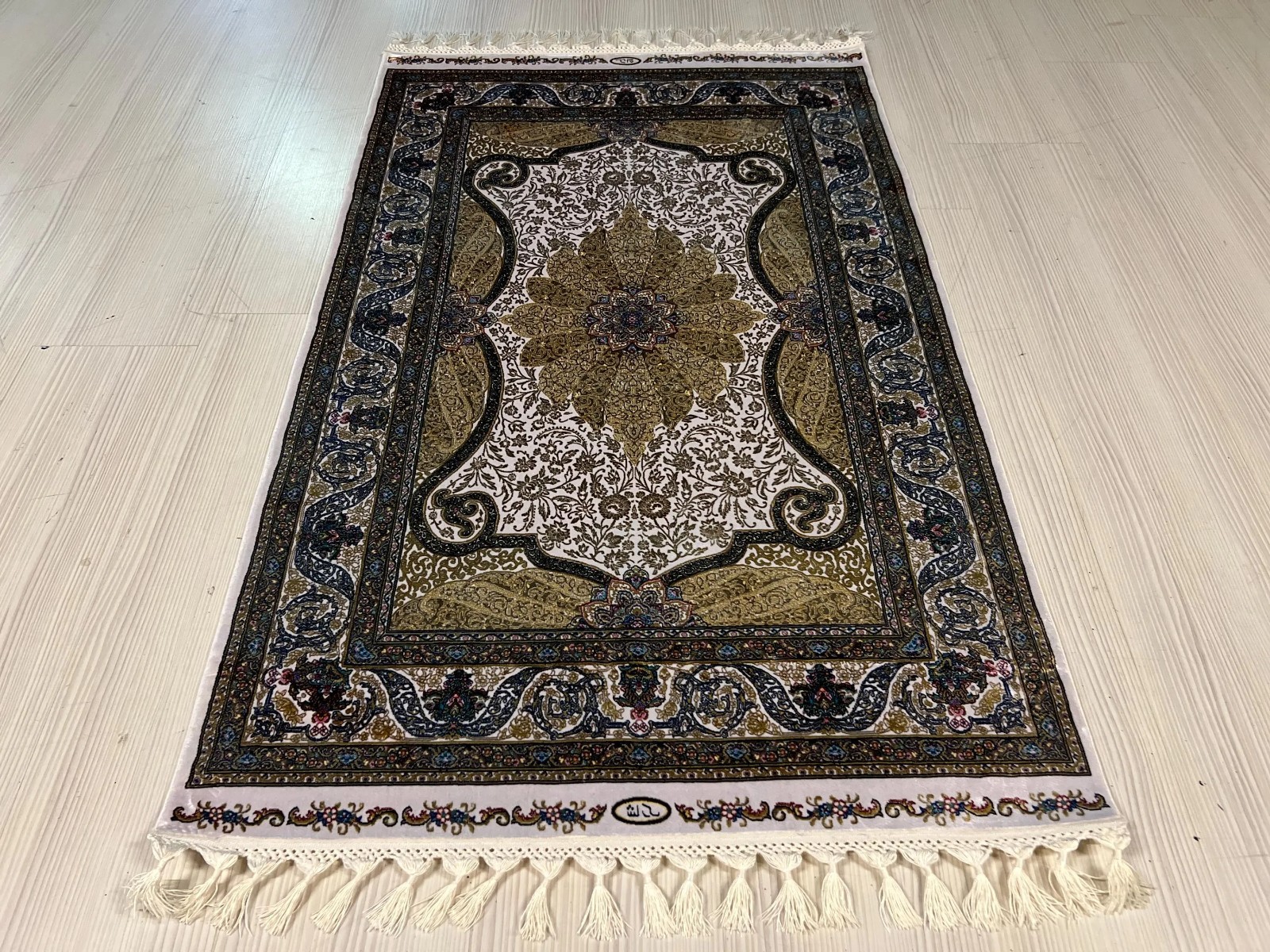 2×3 ft Green Turkish Floral Modal Silk Rug, Gift Silk Rug