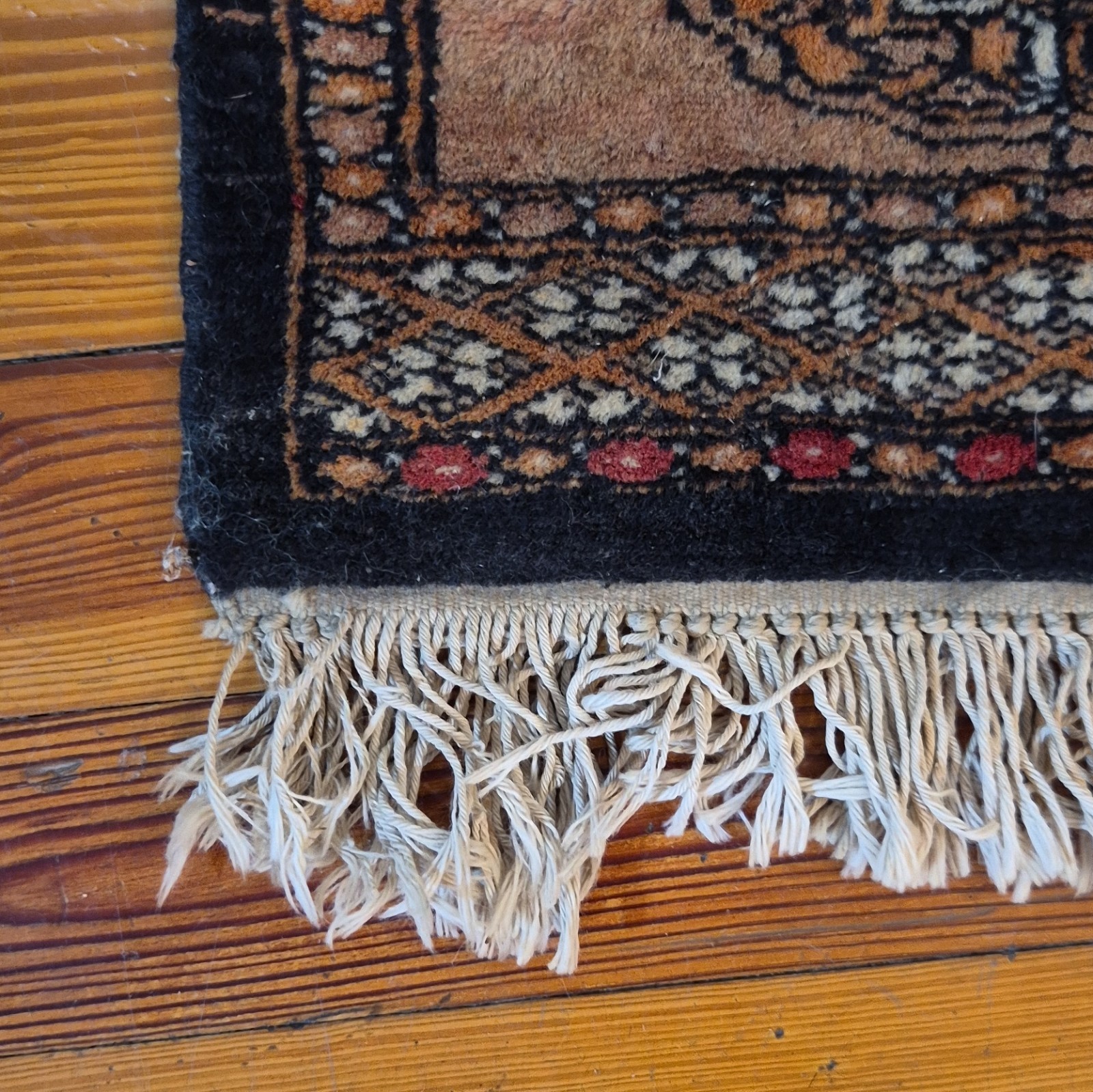 12″ Small Geometric Fringed Rectangle Area Rug for Adults Brown Black Red Beige