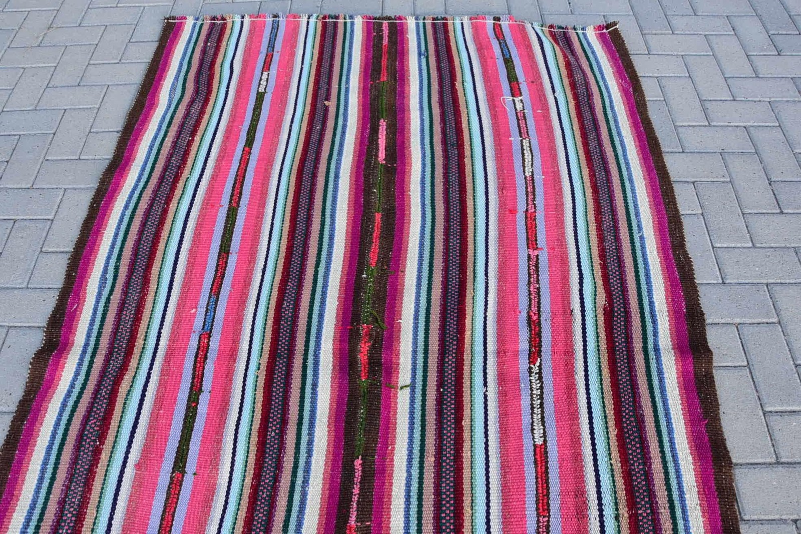 Vintage Area Rug, 4,7×7,4 ft Turkish Rug, Pink Camouflage Wool Rug