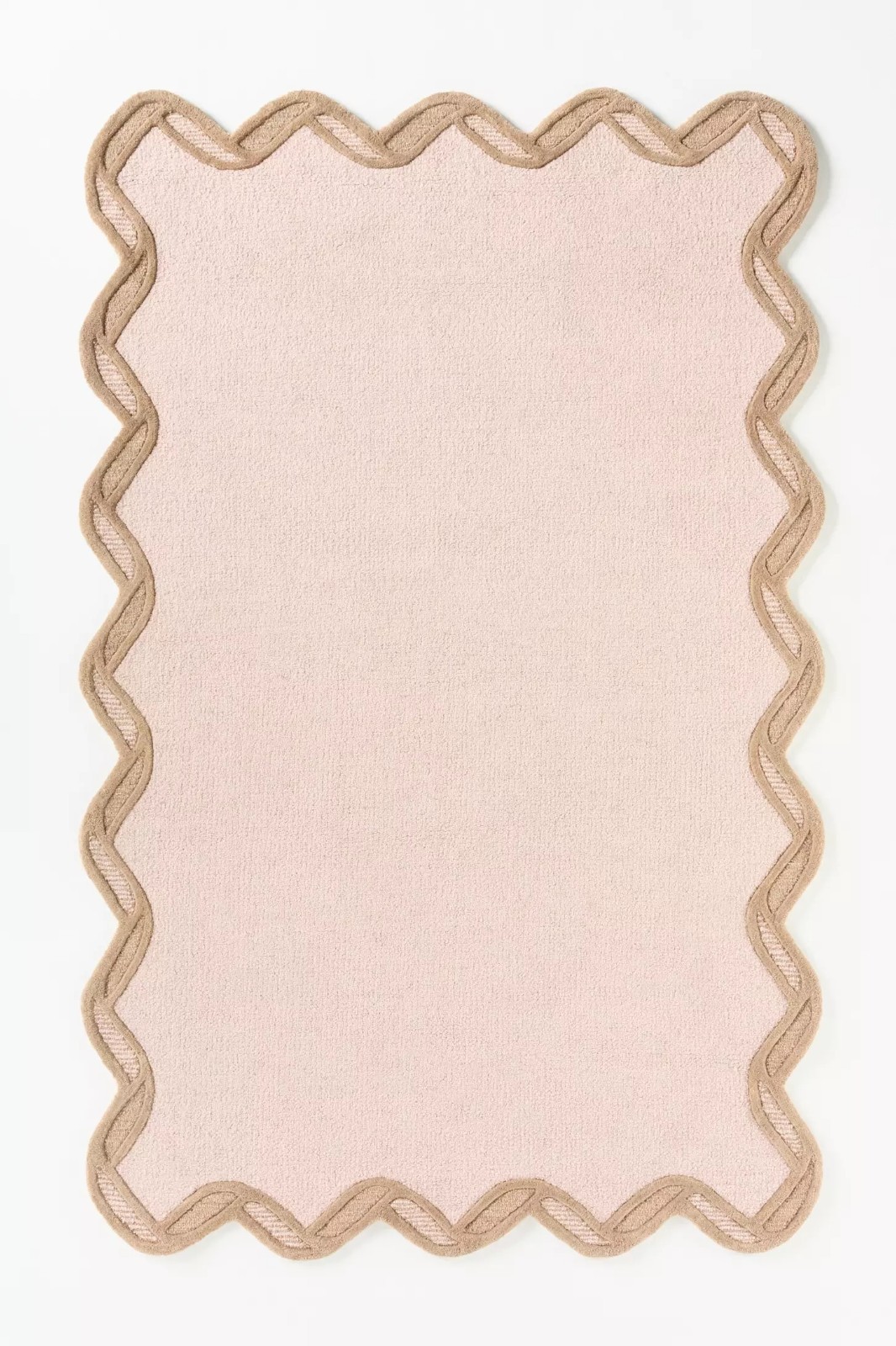 Scallop Border Pink Wool Rug – Handmade Tufted Contemporary Decorative Carpet