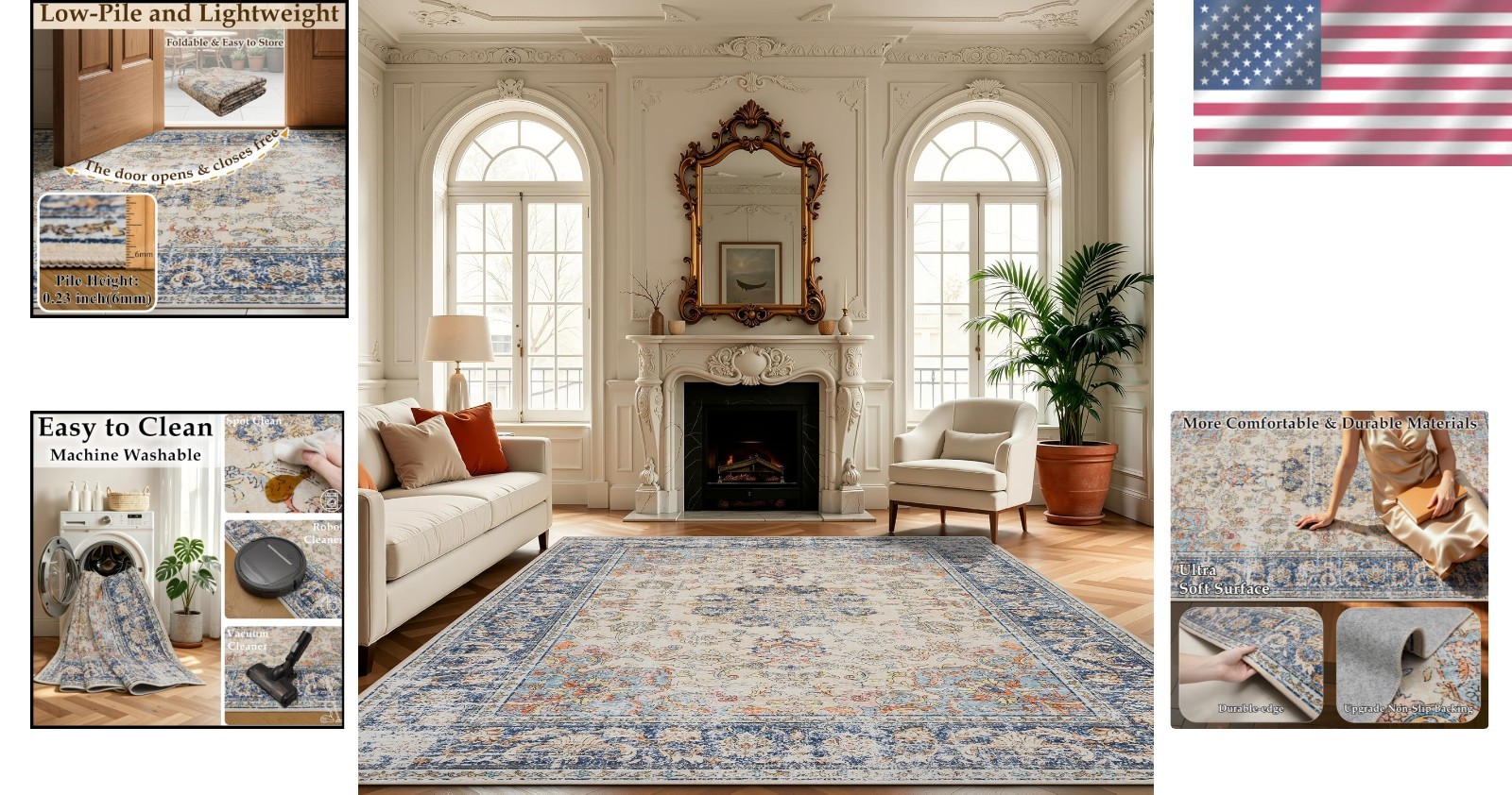 Versatile 8′ x 10′ Area Rug: Stain & Fade Resistant for Kids & Pets – Navy Brown