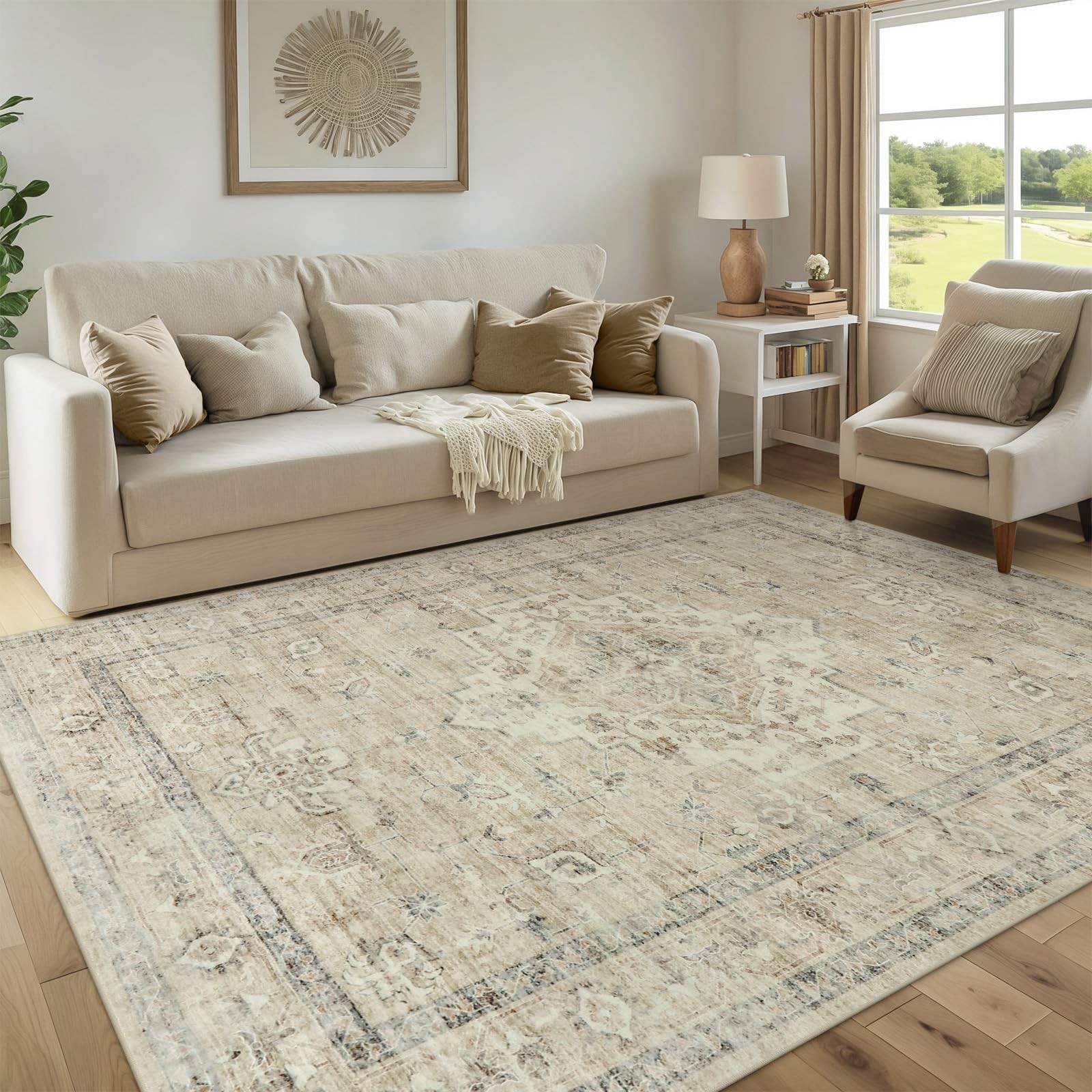 LIVEBOX Washable Area Rug 8×10 Rugs for Living Room Bedroom, 8’x10′, Tan