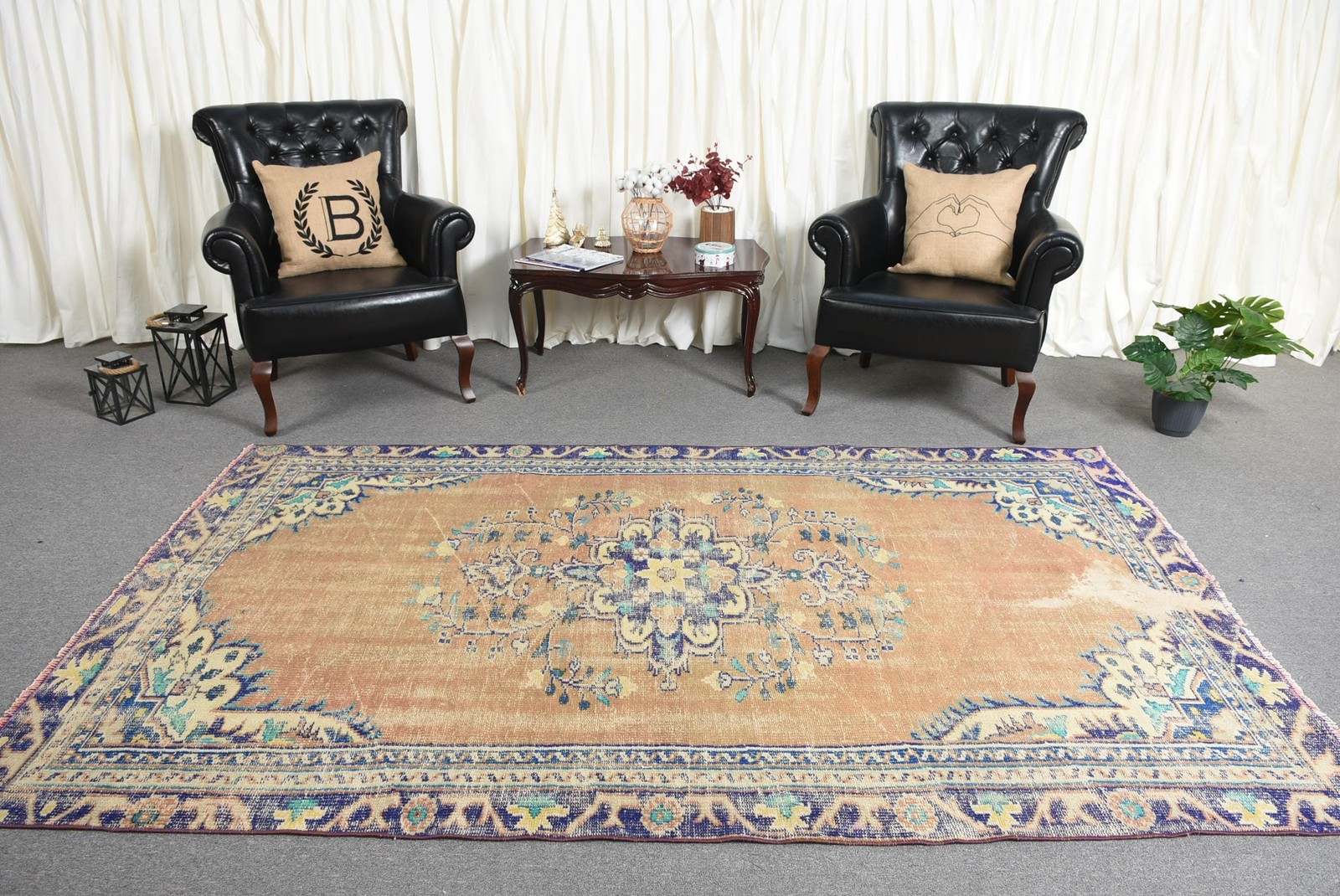 Turkish Vintage Rug 5,4×8,8 ft, Brown Large Animal Print Wool Rug