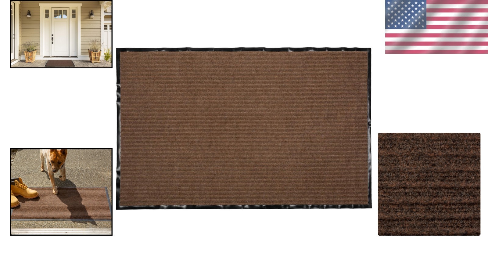 Durable 30×48 Ribbed Utility Mat for Indoor/Outdoor Use – Non-Slip Brown Doormat