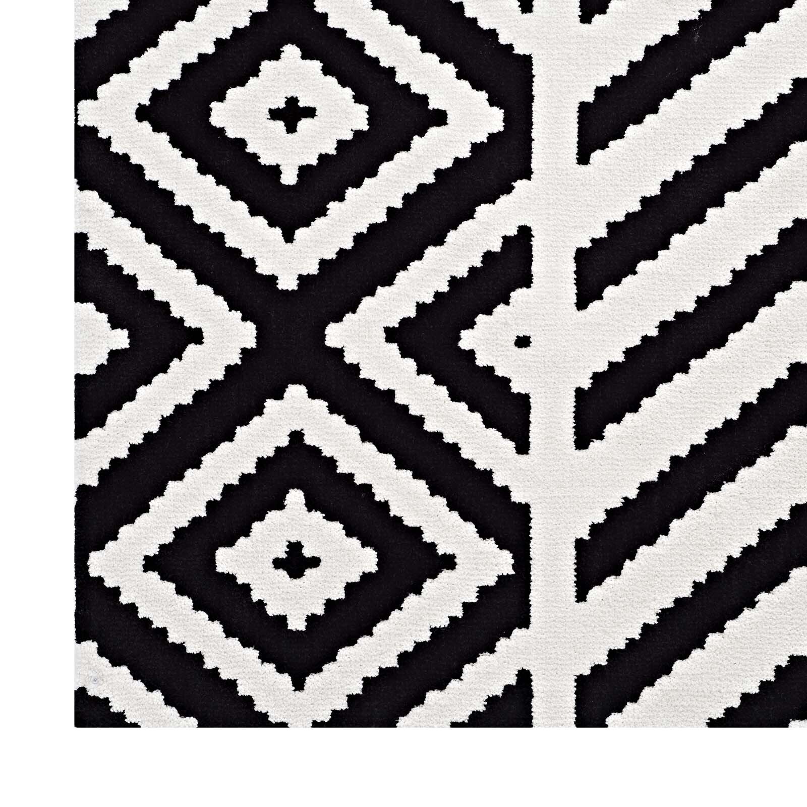Modway Ailani Geometric Chevron / Diamond 8×10 Area Rug in Black and White