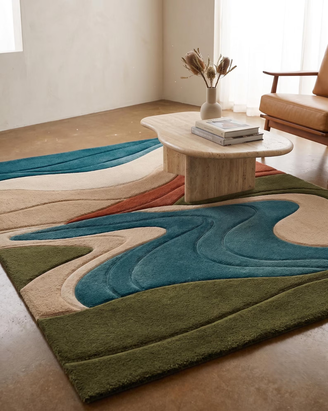Modern Abstract Hand Tufted Wool Rug, Organic Wave Area Rug, Contemporary Rug