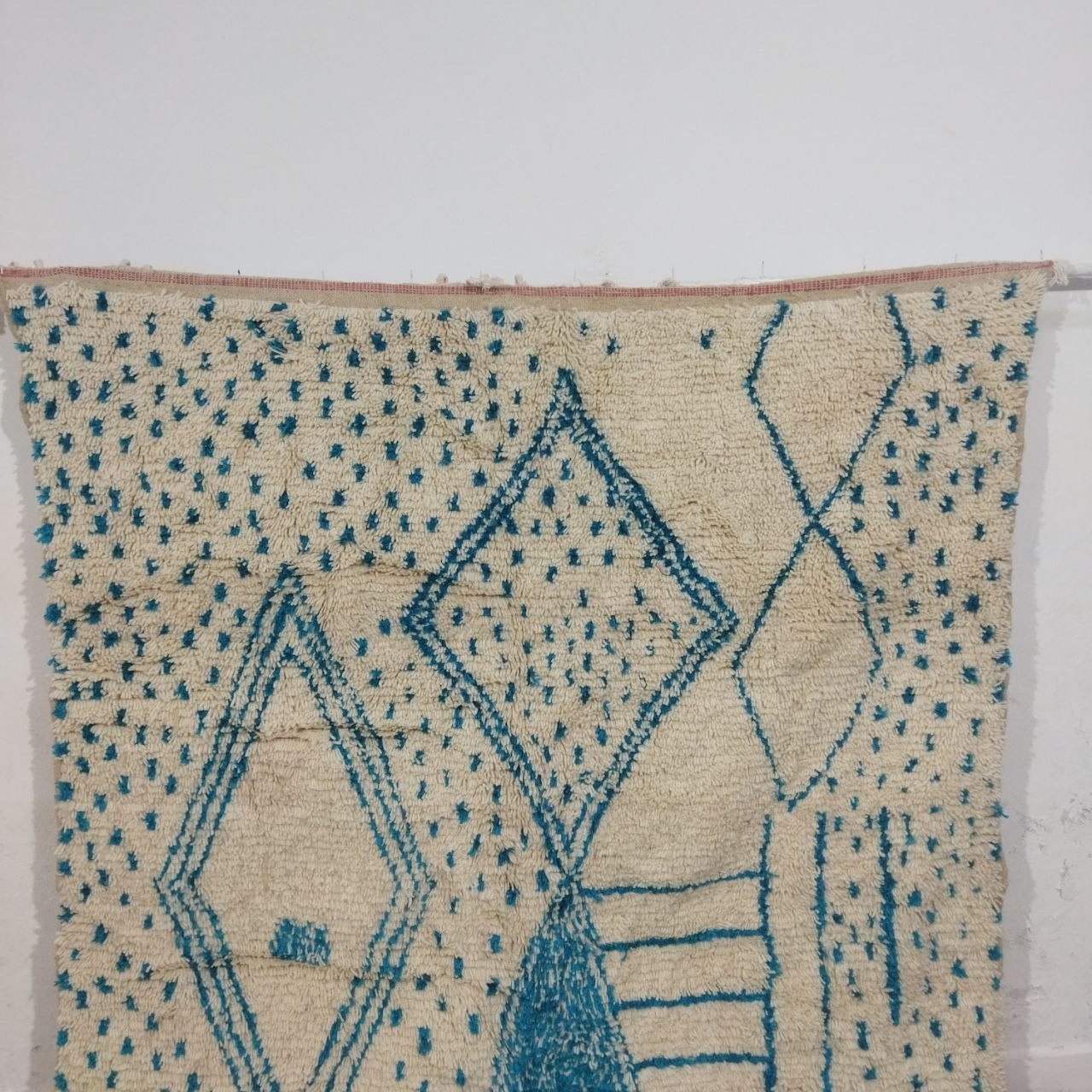 6’2×9’8 ft Moroccan Handmade Wool Rug Authentic Berber Hallway Blue White Rug