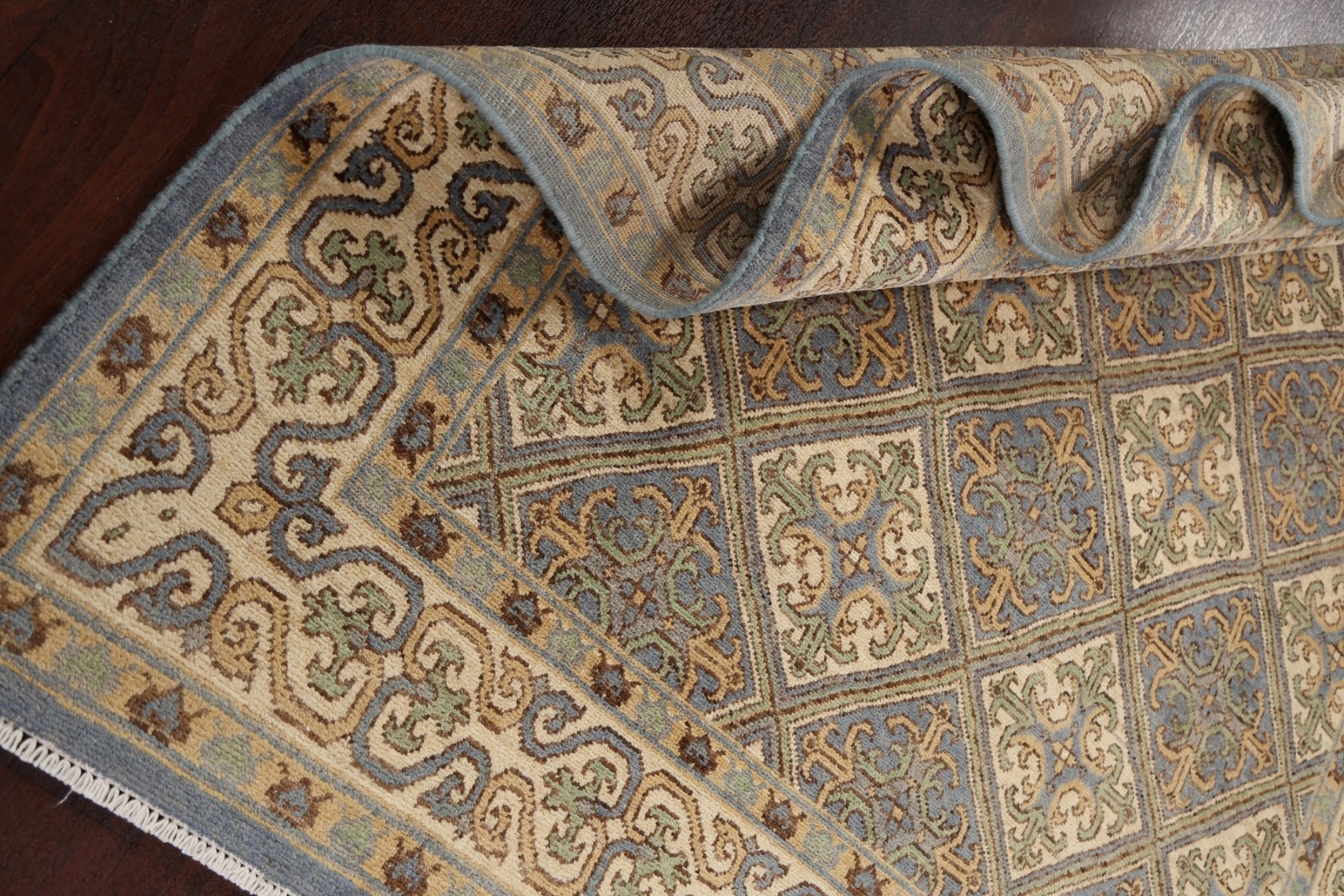 All-Over Geometric Khotan Oriental Area Rug Vegetable Dye Hand-knotted Wool 6×8