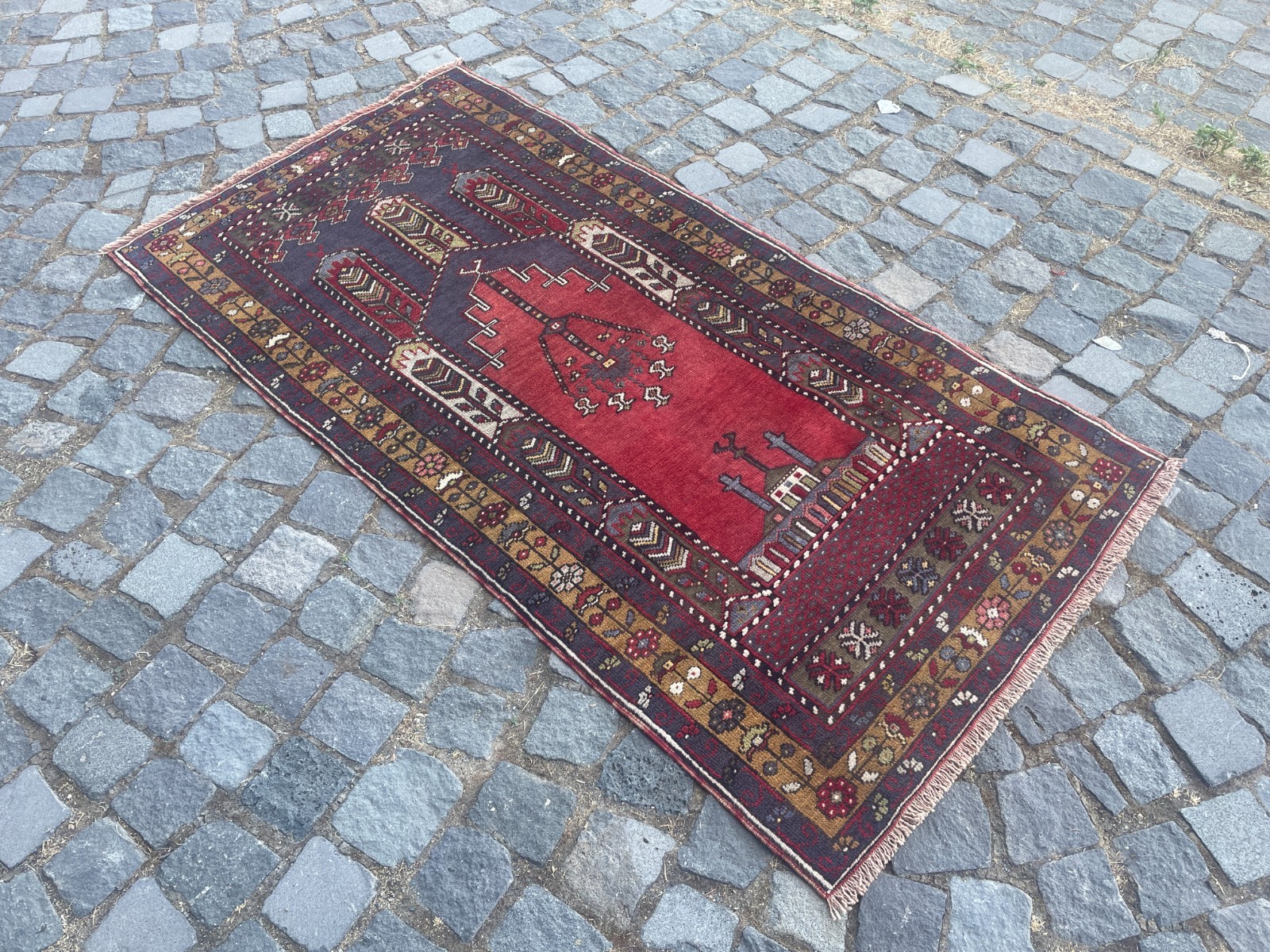 Bohemian Area Rug Handmade Wool Rug Turkish Vintage Traditional Rug 2,8 x 5,5 ft