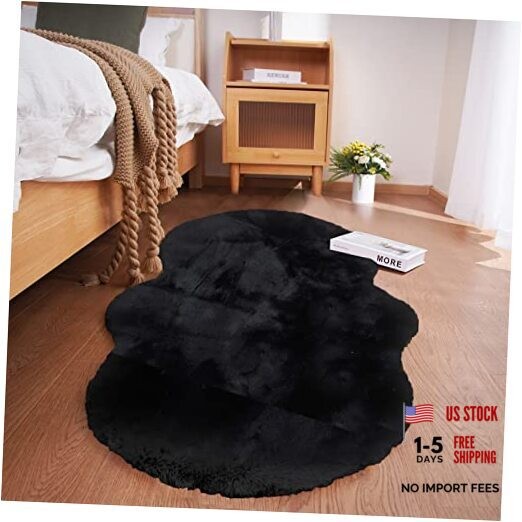 Soft Faux Sheepskin Fur Rug 2×4 Black Fluffy Bedside Rugs Plush Rug Shag
