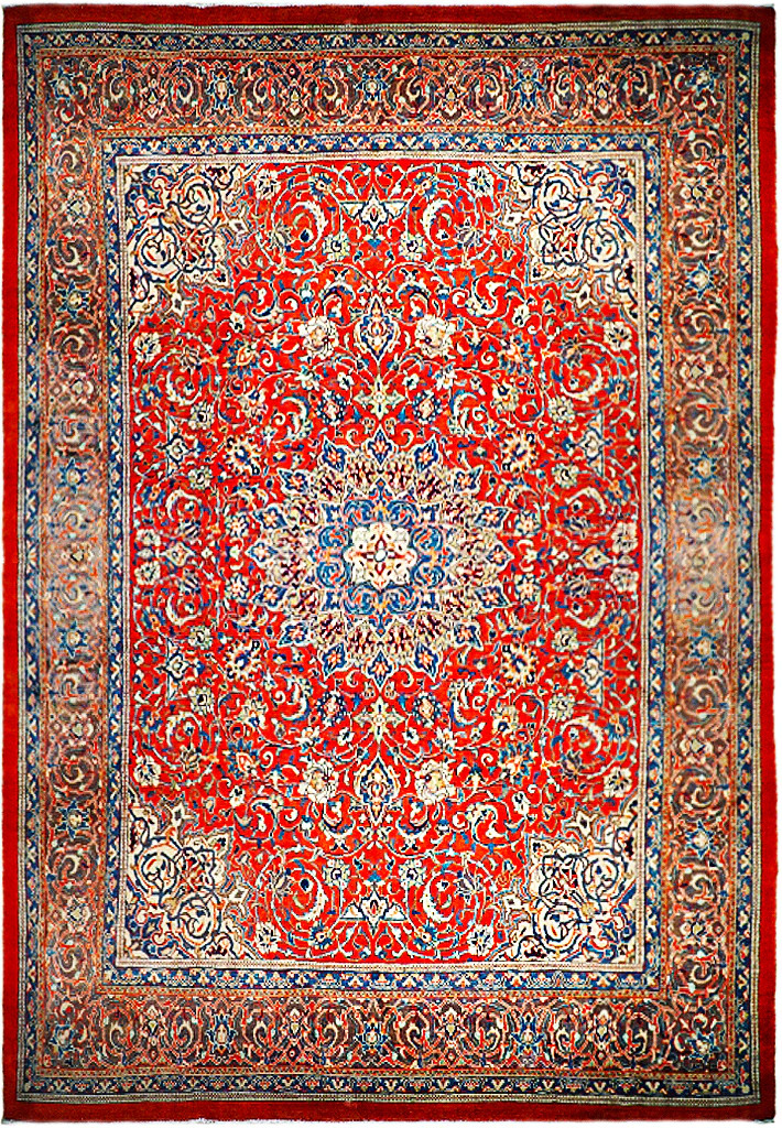 9.11 x 13.6 Red Orange Sheikh-Safi Perrsian Sarouuk Rug 74821