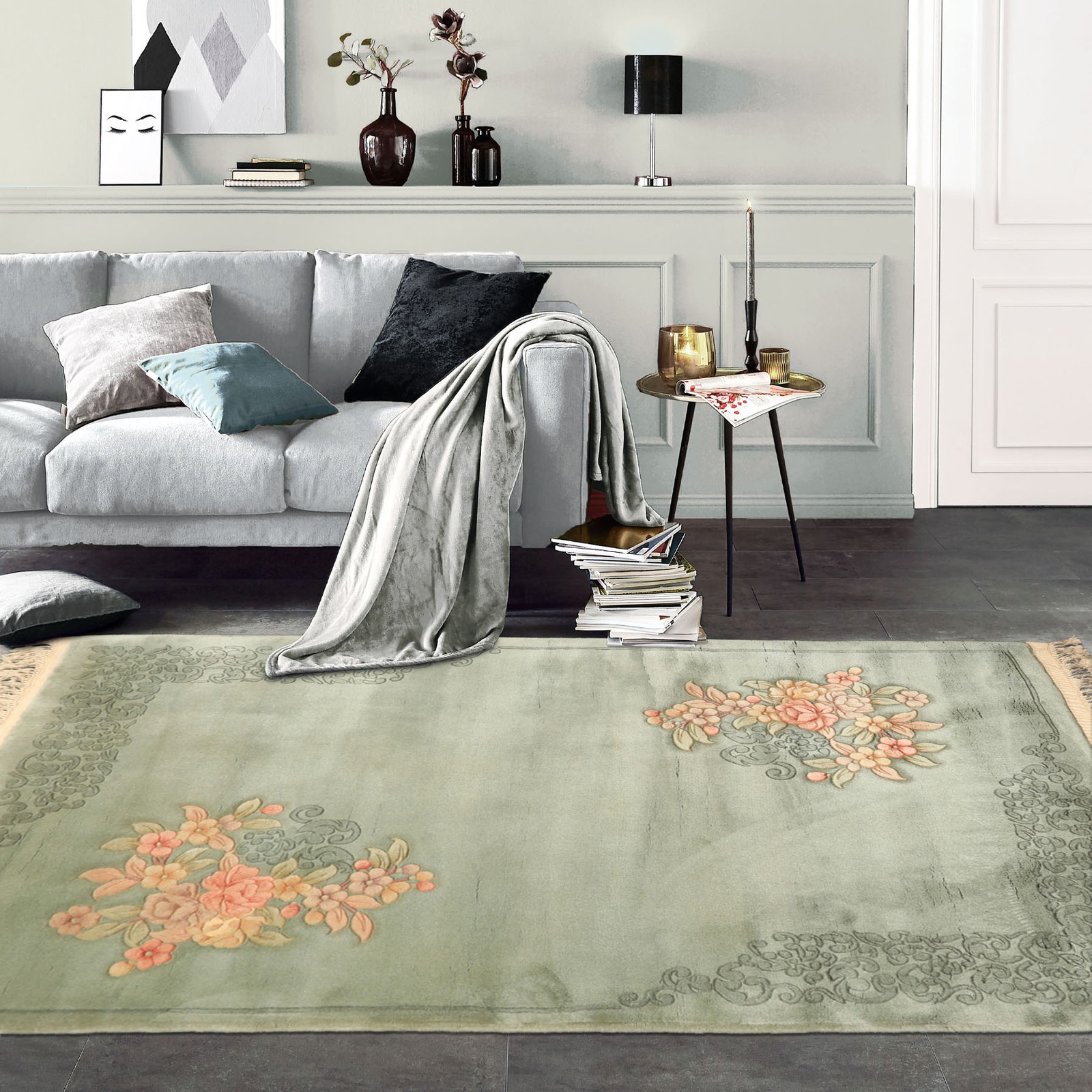 4×6 Hand Knotted Wool Chinese Art Deco Silky Sheen Plush Pile Velvety Soft Rug