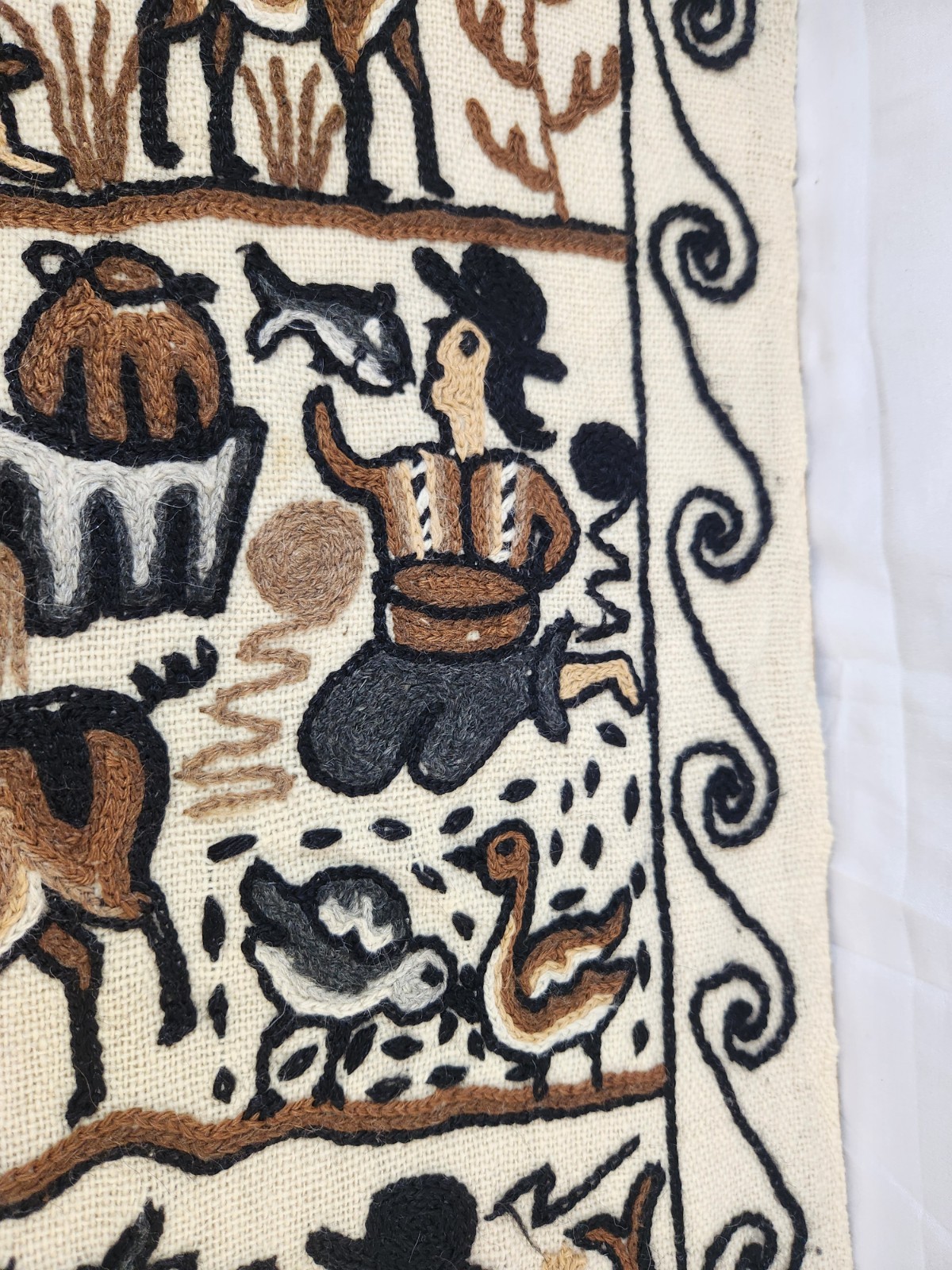 Vintage Peruvian Handwoven Wool Tapestry Wall Hanging Rug Andean Life Folk Art