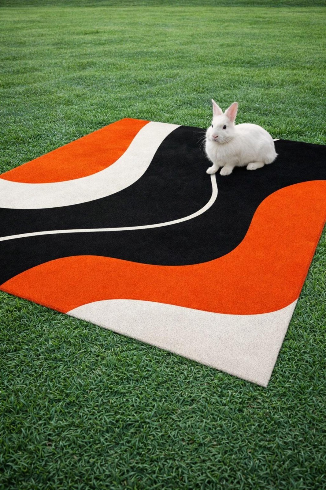 Modern Hand Tufted Wool Rug Abstract Geometric Orange Black White Area Carpet
