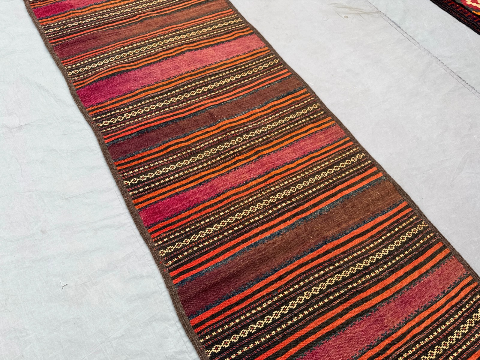 2’8 x 10’8 Ft Vintage Afghan Tribal Kilim Runner – Fine Striped Flatweave Rug