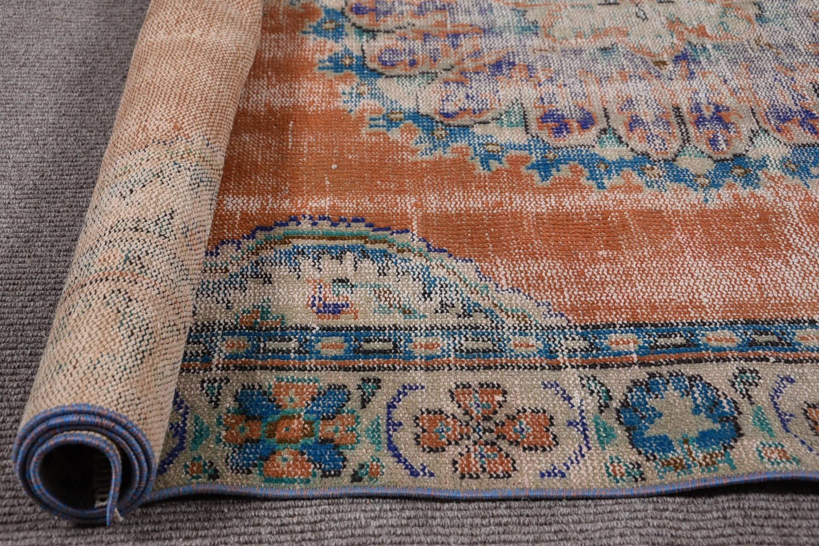 Turkish Vintage Rug 5,4×9,2 ft (164×281 cm), Orange Camouflage Wool Rug