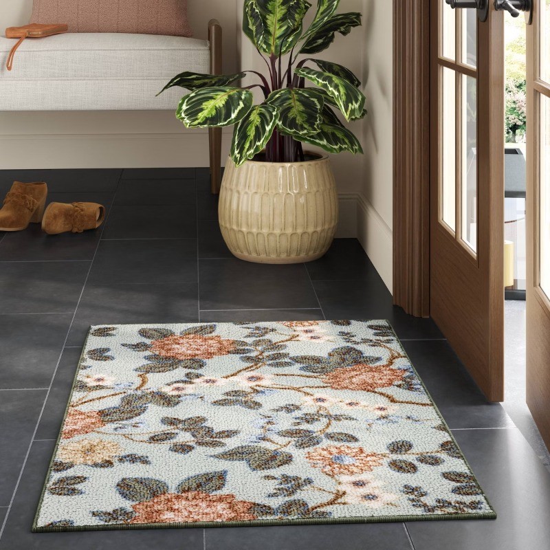 2'x3' Floral High Low Loop Accent Rug Green
