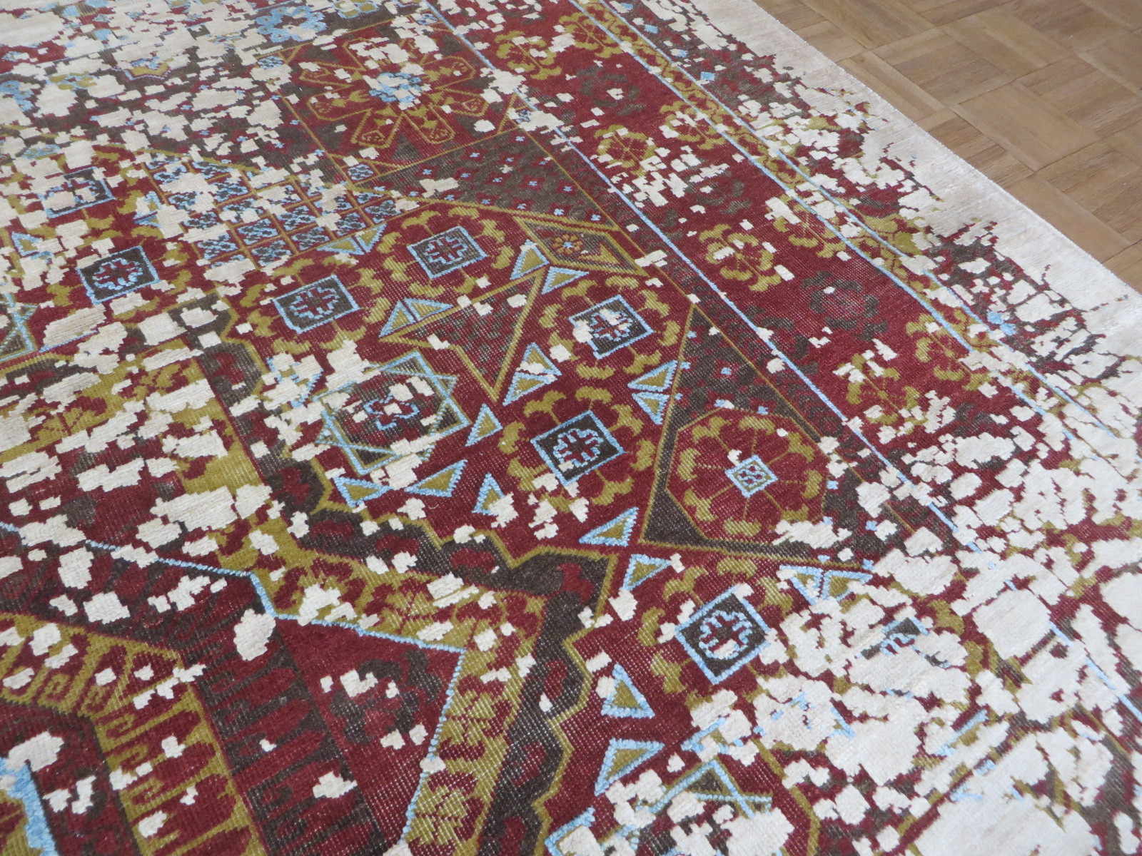 8’10 X 11’11 Hand Knotted Broken Heriz Modern Oriental Rug With Silk G5952