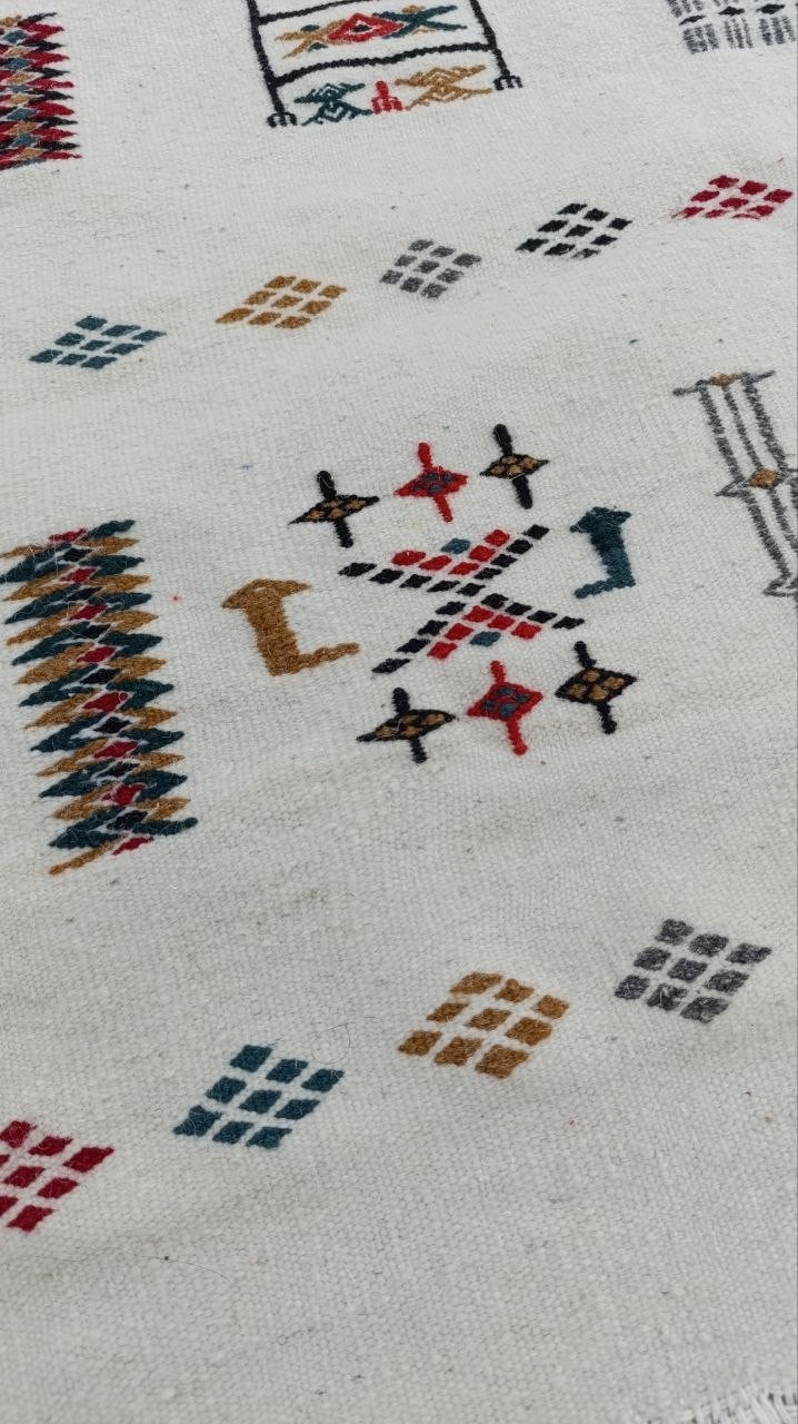 Vintage Algerian Berber Sahara Wool Rug Handmade Tribal Kilim Boho 63×33 in