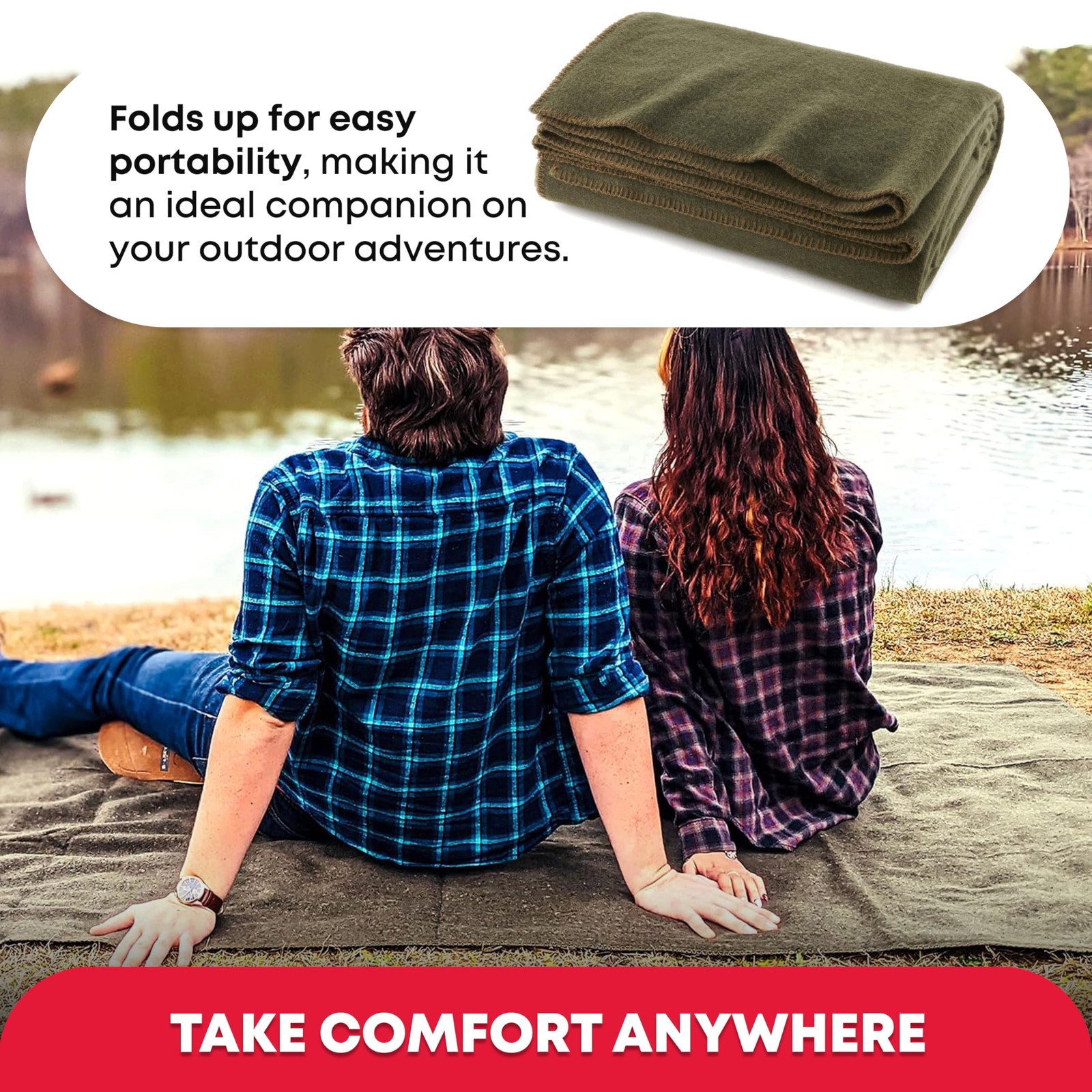 Olive Drab Green Warm Fire Retardant Blanket, 66″ x 90″ 66″X90″,