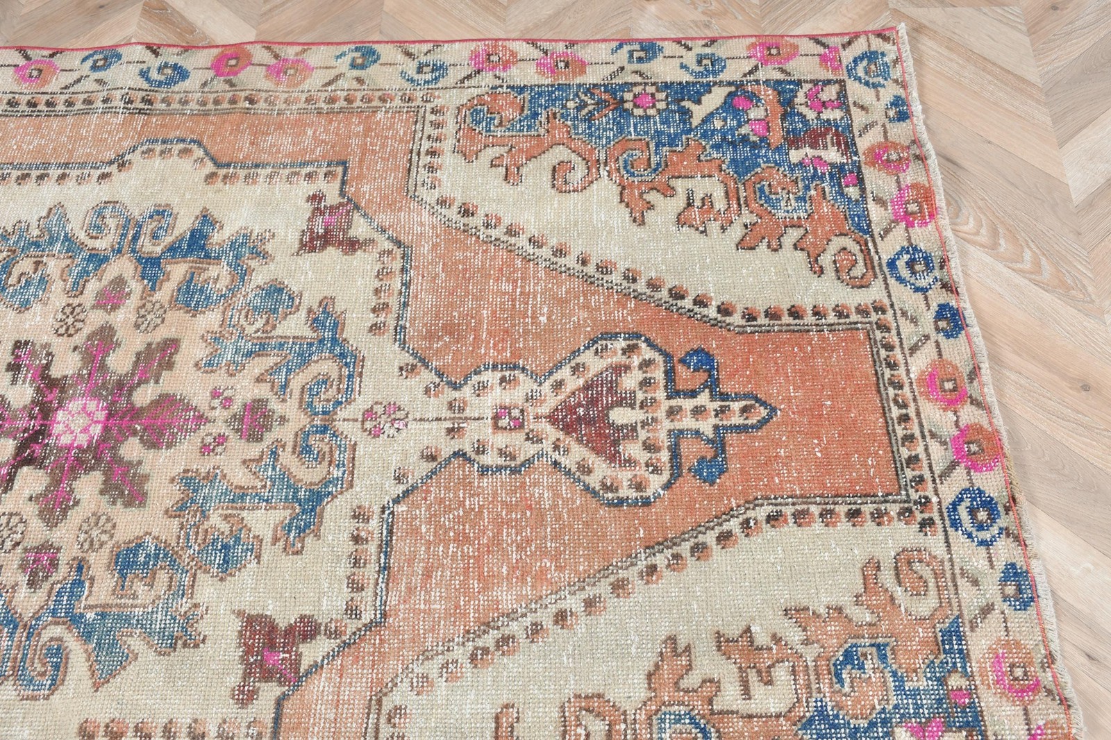 4,2×7 ft Turkish Rug, Vintage Area Rug, Blue Brown Handmade Wool Rug