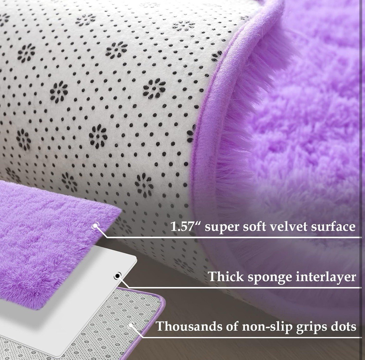 Modern Soft Small Fluffy Shaggy Area Rug for Living Room or Kids Bedroom or Baby