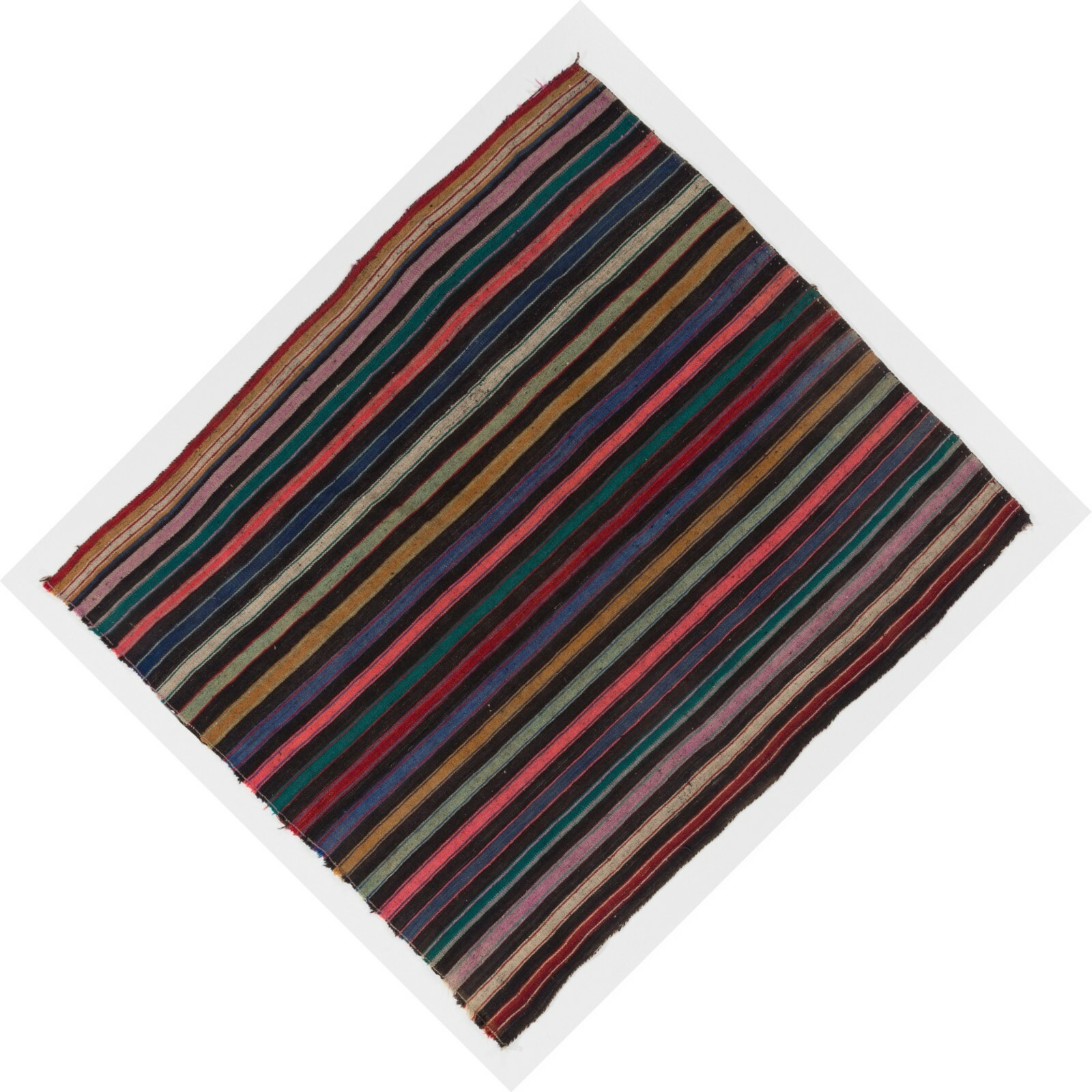 5.2×6.6 Ft Nomadic Anatolian Kilim Rug with Black, Orange, Lilac, Green Stripes