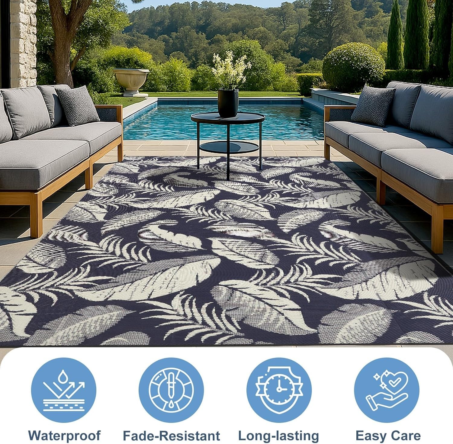 Reversible Outdoor Rug 5×7, Waterproof Outdoor Plastic Straw Rug for Patio, T…